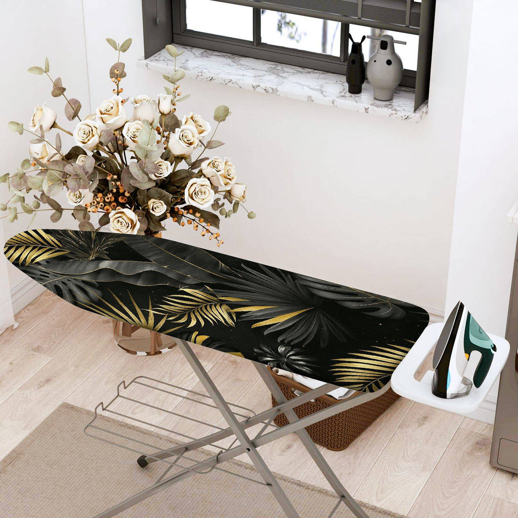 1-Piece Tropical Leaves Black Gold  Ironing Board Cover, Universal Size, Without Board