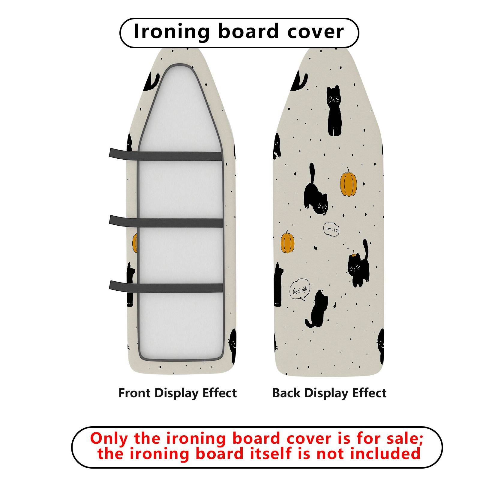 1-Piece Black Cat Pumpkin Halloween  Ironing Board Cover, Universal Size, Without Board