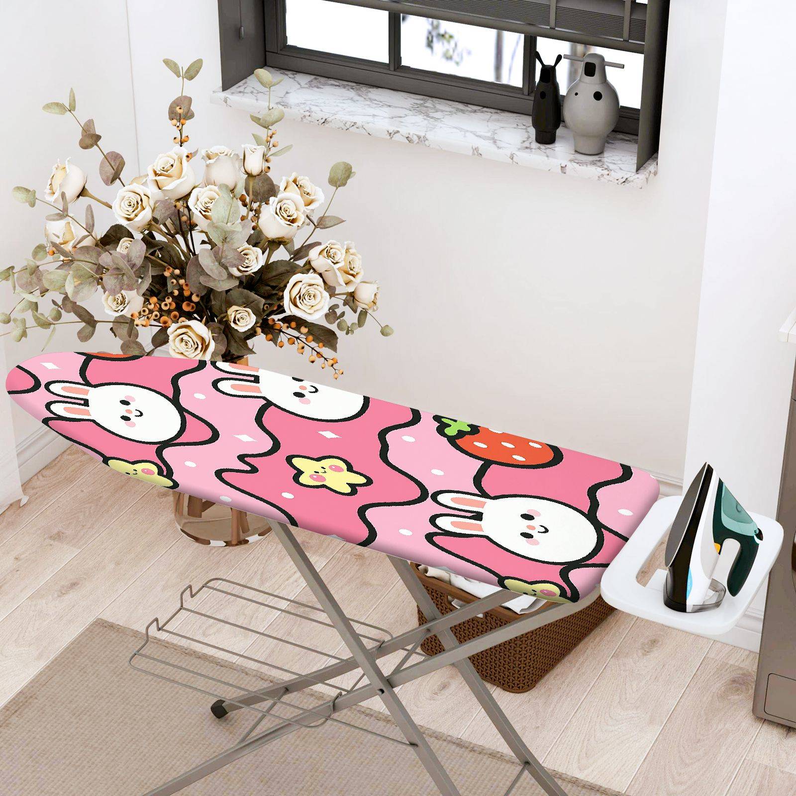 1-Piece Rabbit Strawberry Pink  Ironing Board Cover, Universal Size, Without Board