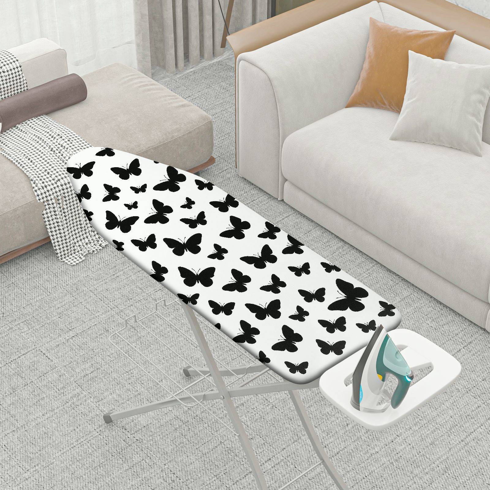 1-Piece Butterfly Pattern Black And White Elegant  Ironing Board Cover, Universal Size, Without Board