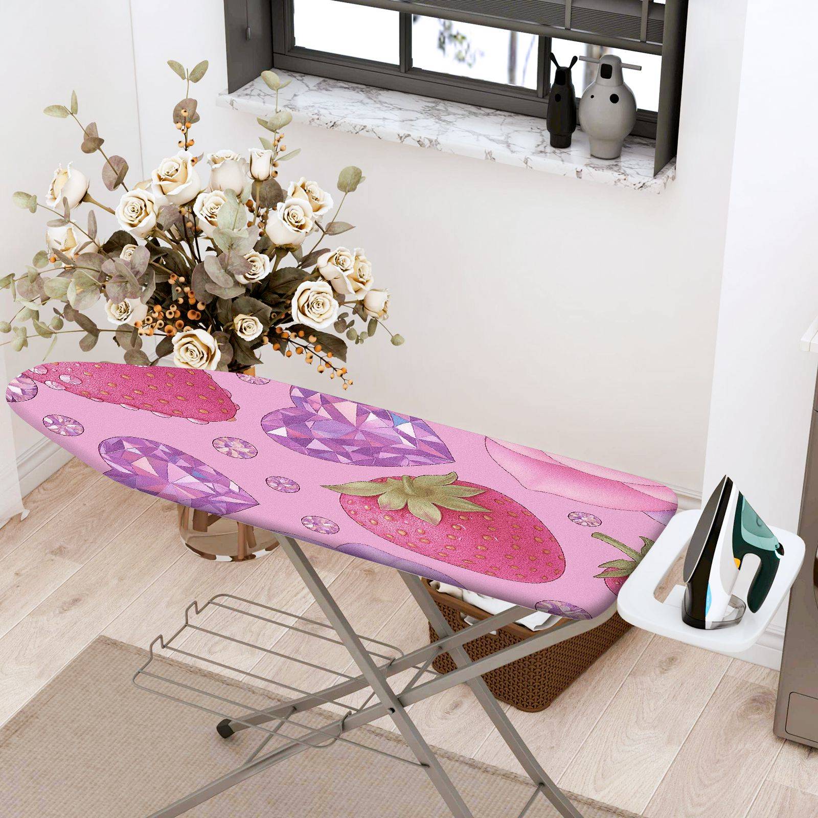 1-Piece Strawberry Diamond Rose  Ironing Board Cover, Universal Size, Without Board