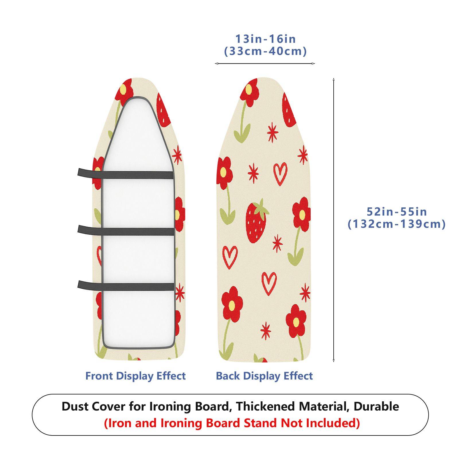 1-Piece Strawberry Floral Heart  Ironing Board Cover, Universal Size, Without Board
