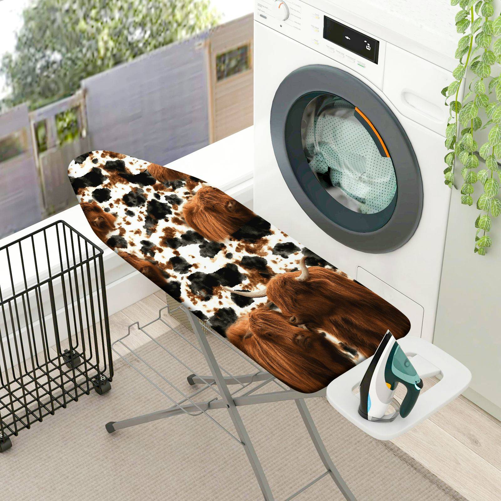 1-Piece Animal Print Cow Highland Cattle  Ironing Board Cover, Universal Size, Without Board