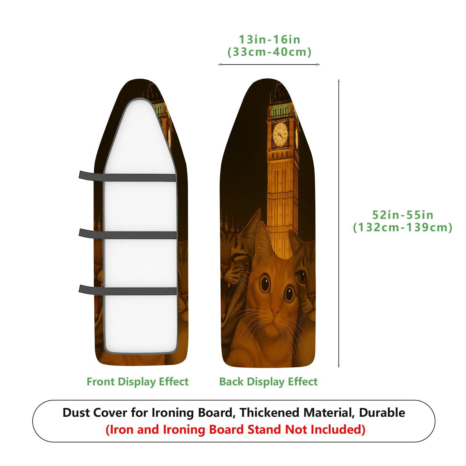 1-Piece Cat Big Ben Art  Ironing Board Cover, Universal Size, Without Board