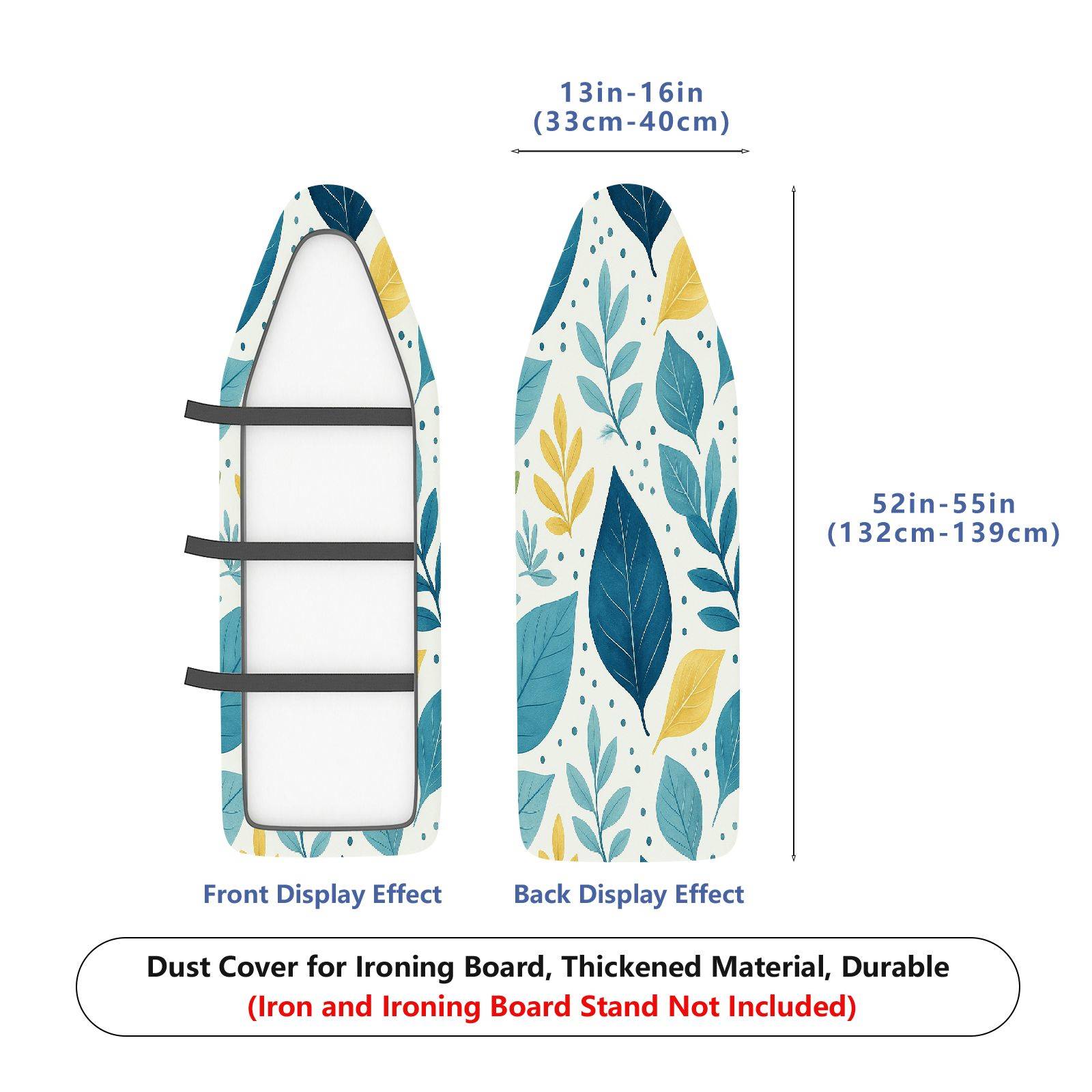 1-Piece Tropical Leaves Pattern Decorative Pastel Blue  Ironing Board Cover, Universal Size, Without Board