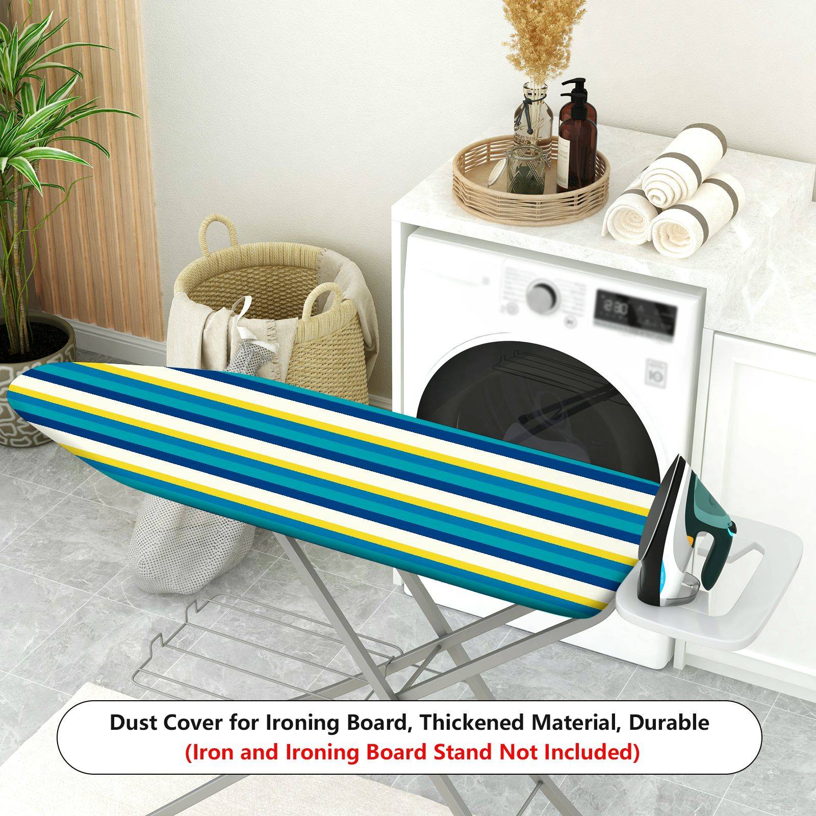 1-Piece Striped Blue Yellow Minimalist  Ironing Board Cover, Universal Size, Without Board