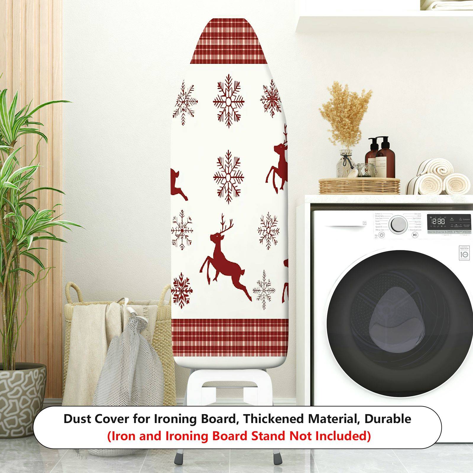 1-Piece Reindeer Snowflake Plaid  Ironing Board Cover, Universal Size, Without Board