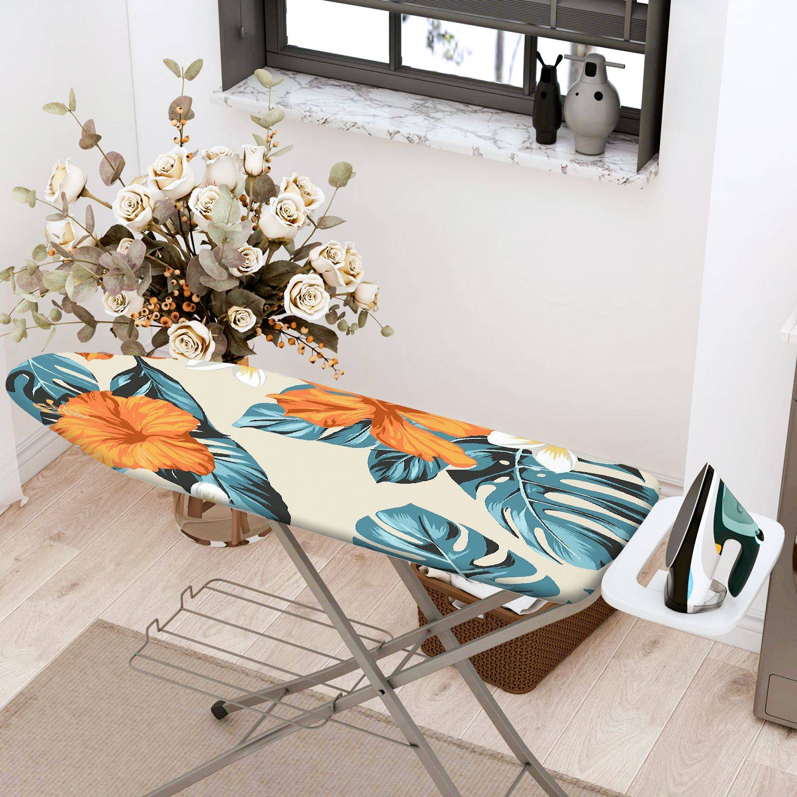 1-Piece Floral Tropical Leaf  Ironing Board Cover, Universal Size, Without Board