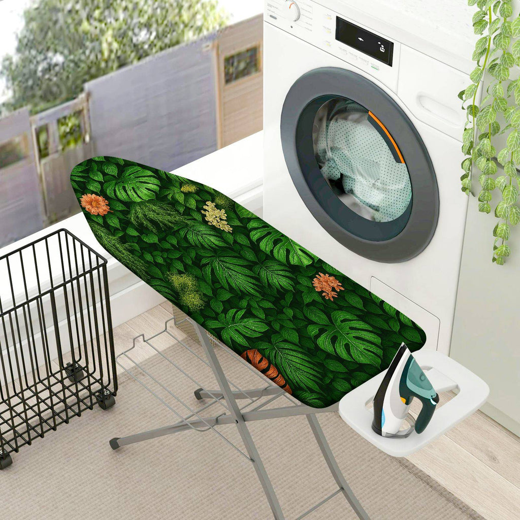 1-Piece Tropical Green Leaves Floral  Ironing Board Cover, Universal Size, Without Board
