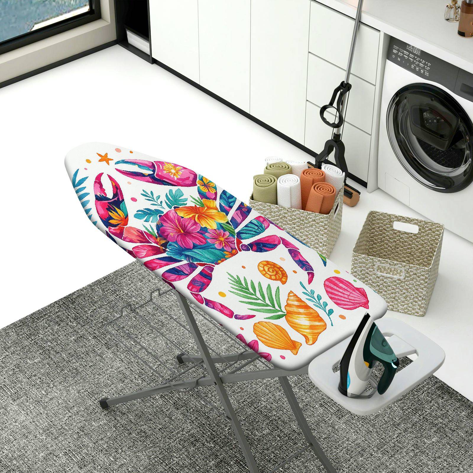 1-Piece Tropical Floral Crab  Ironing Board Cover, Universal Size, Without Board