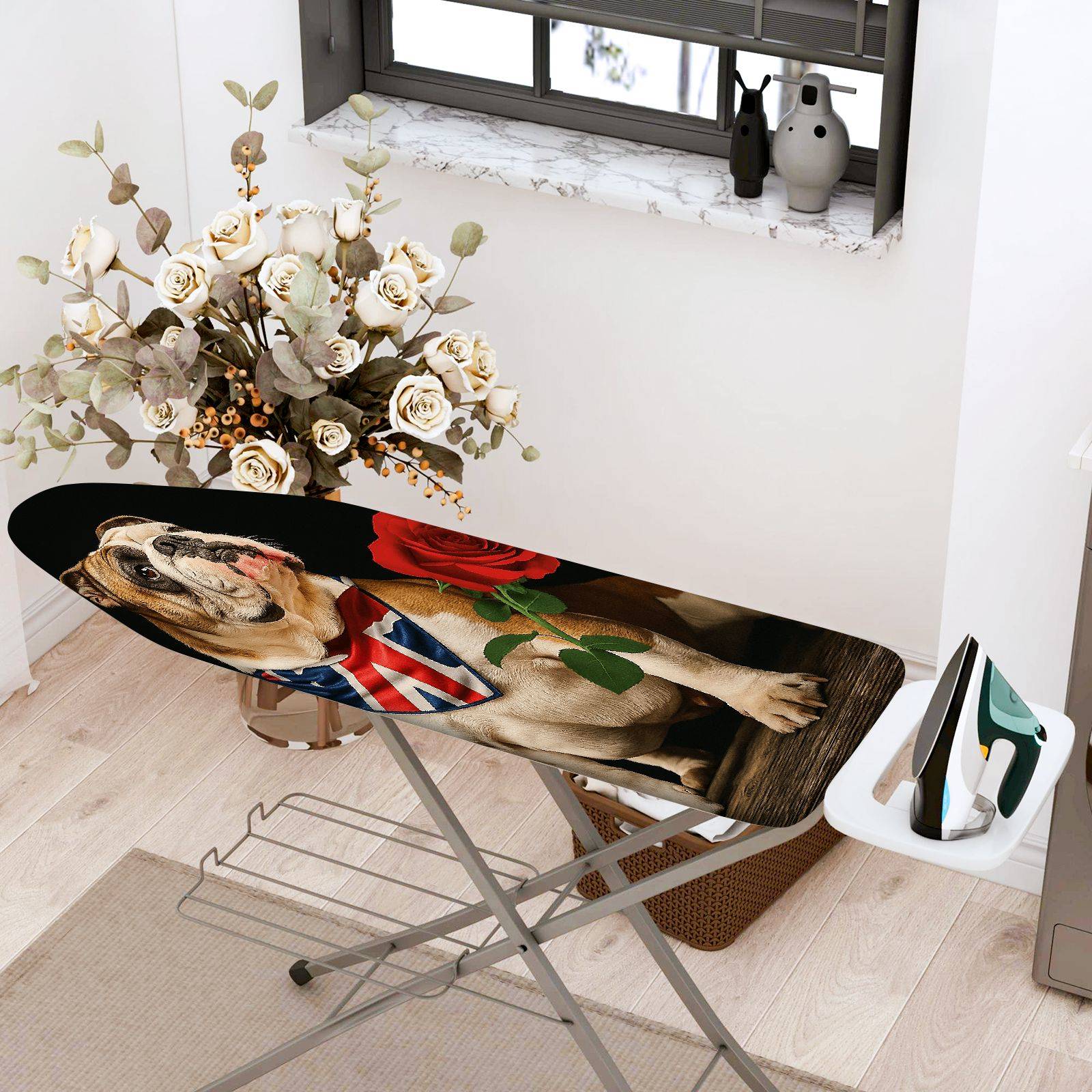 1-Piece Bulldog Union Jack Rose  Ironing Board Cover, Universal Size, Without Board