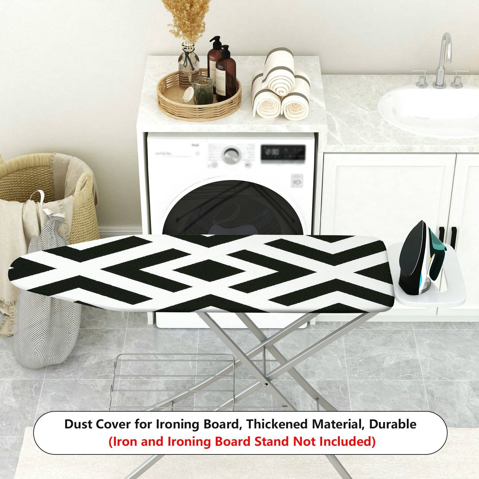 1-Piece Geometric Diamond Pattern Black and White  Ironing Board Cover, Universal Size, Without Board