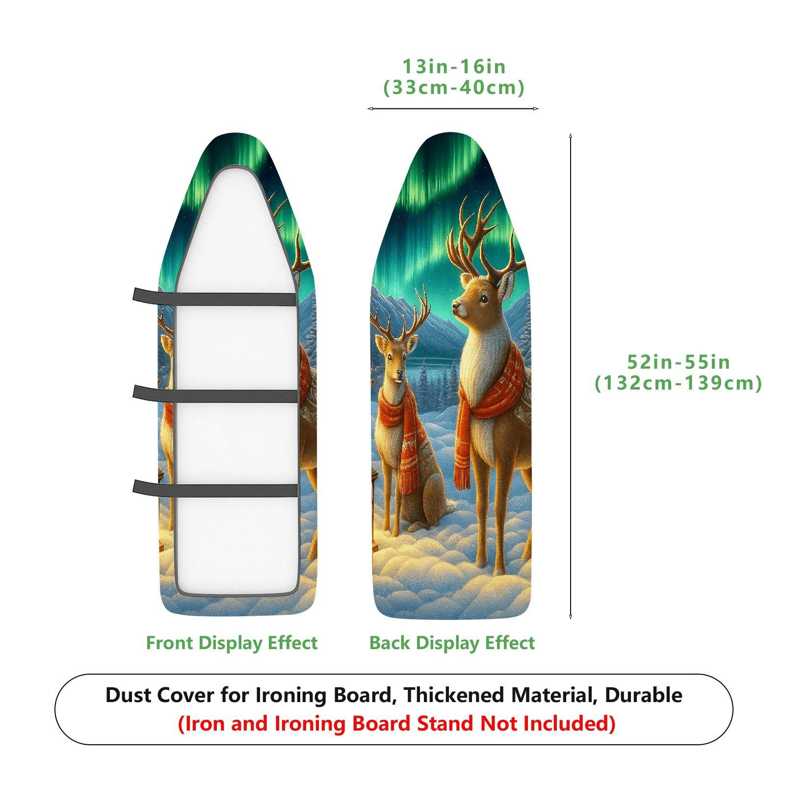 1-Piece Reindeer Aurora Winter  Ironing Board Cover, Universal Size, Without Board