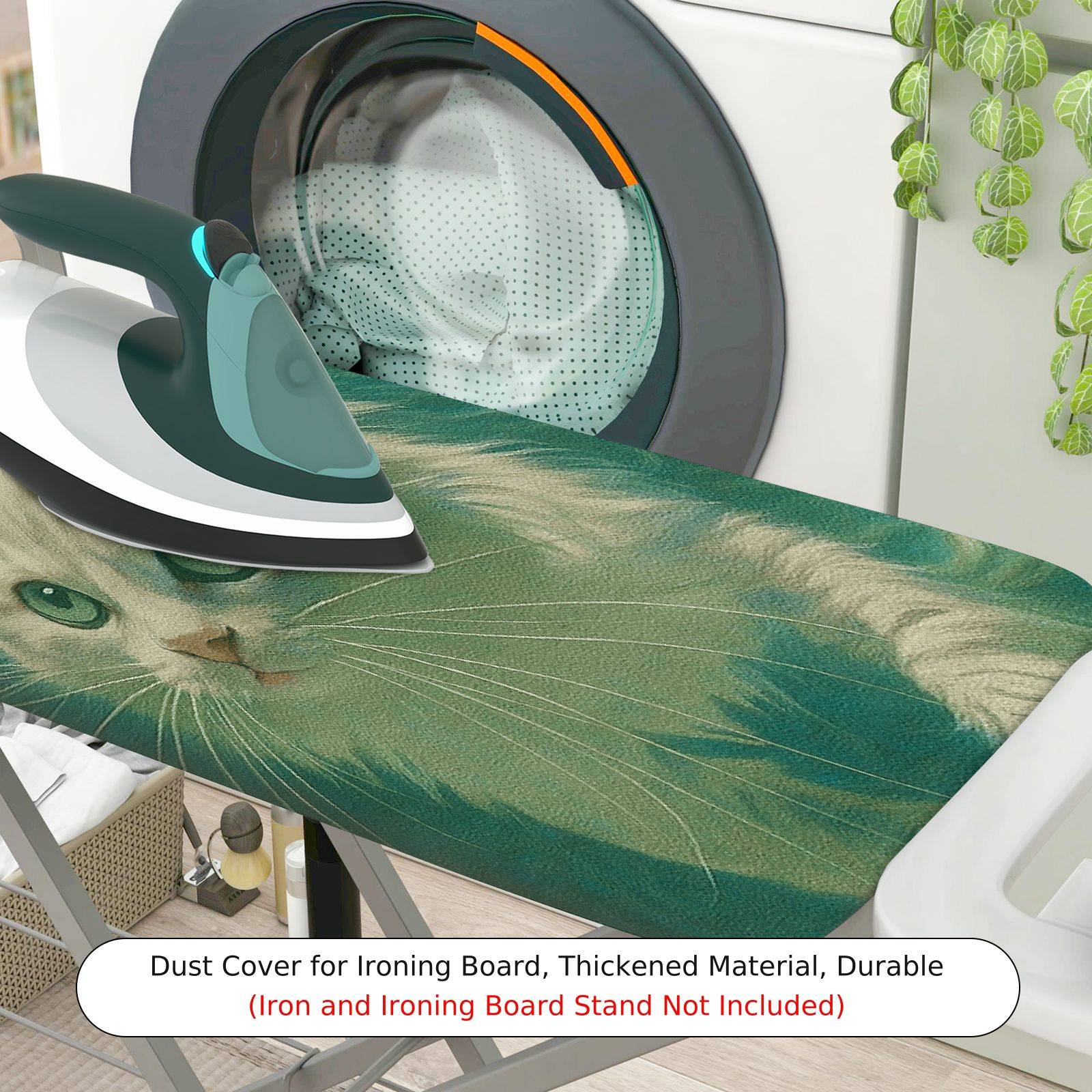 1-Piece Cat Art Green  Ironing Board Cover, Universal Size, Without Board
