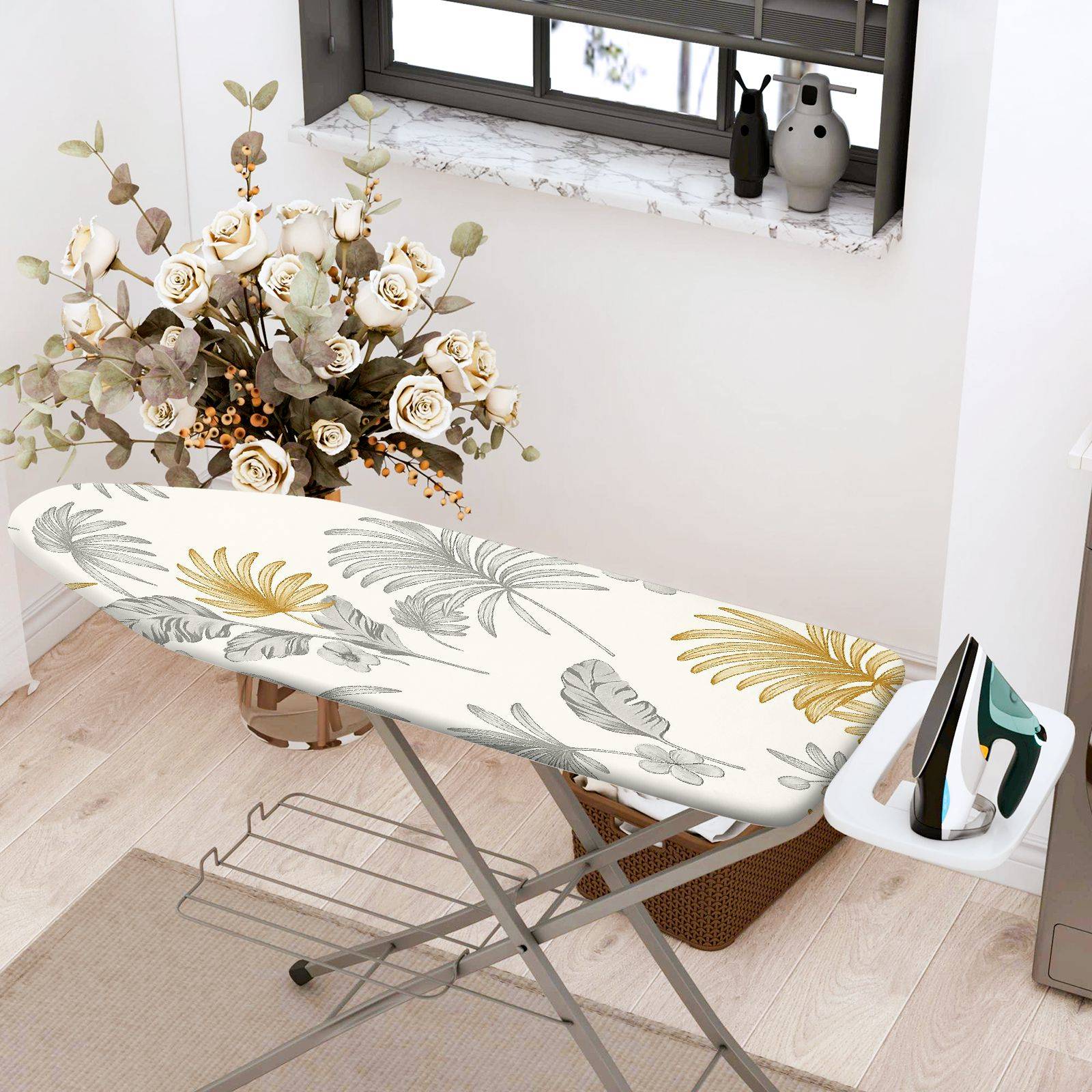 1-Piece Leaf Pattern Tropical Floral  Ironing Board Cover, Universal Size, Without Board