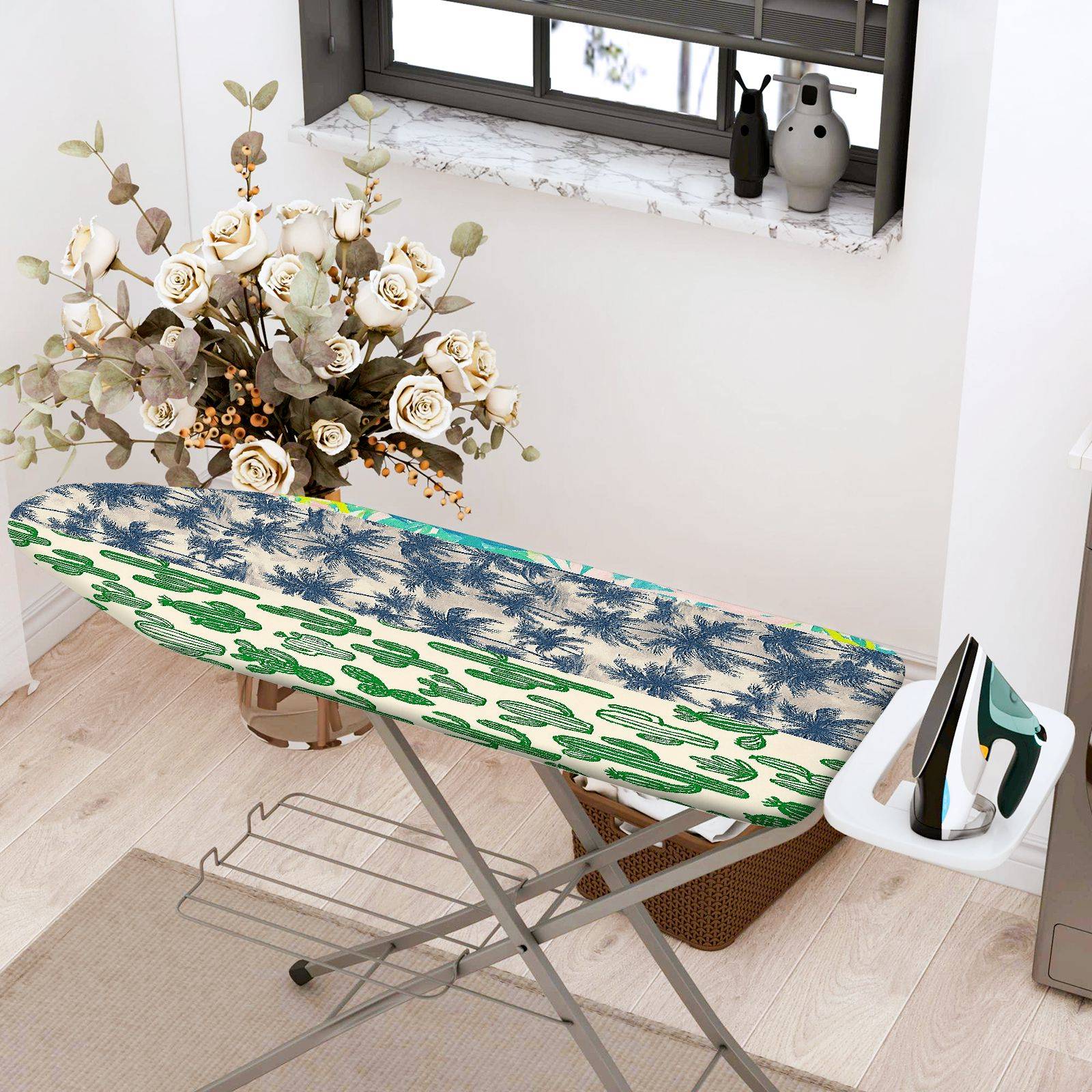 1-Piece Tropical Green Blue Nature  Ironing Board Cover, Universal Size, Without Board