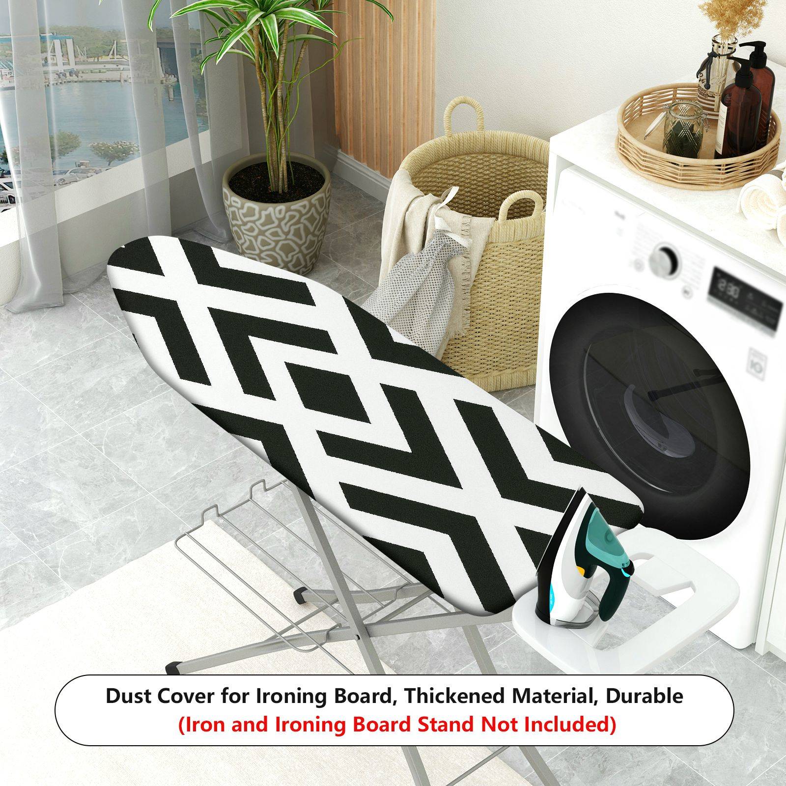 1-Piece Geometric Diamond Pattern Black and White  Ironing Board Cover, Universal Size, Without Board