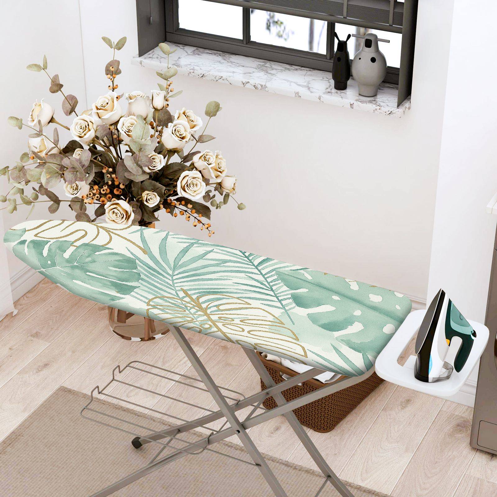 1-Piece Tropical Leaf Botanical Nature  Ironing Board Cover, Universal Size, Without Board
