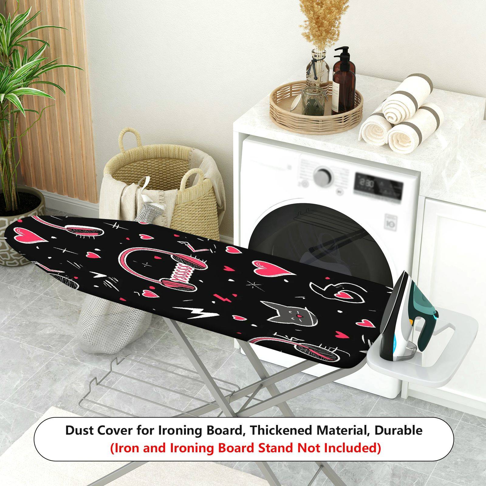 1-Piece Cat Headphones Hearts  Ironing Board Cover, Universal Size, Without Board