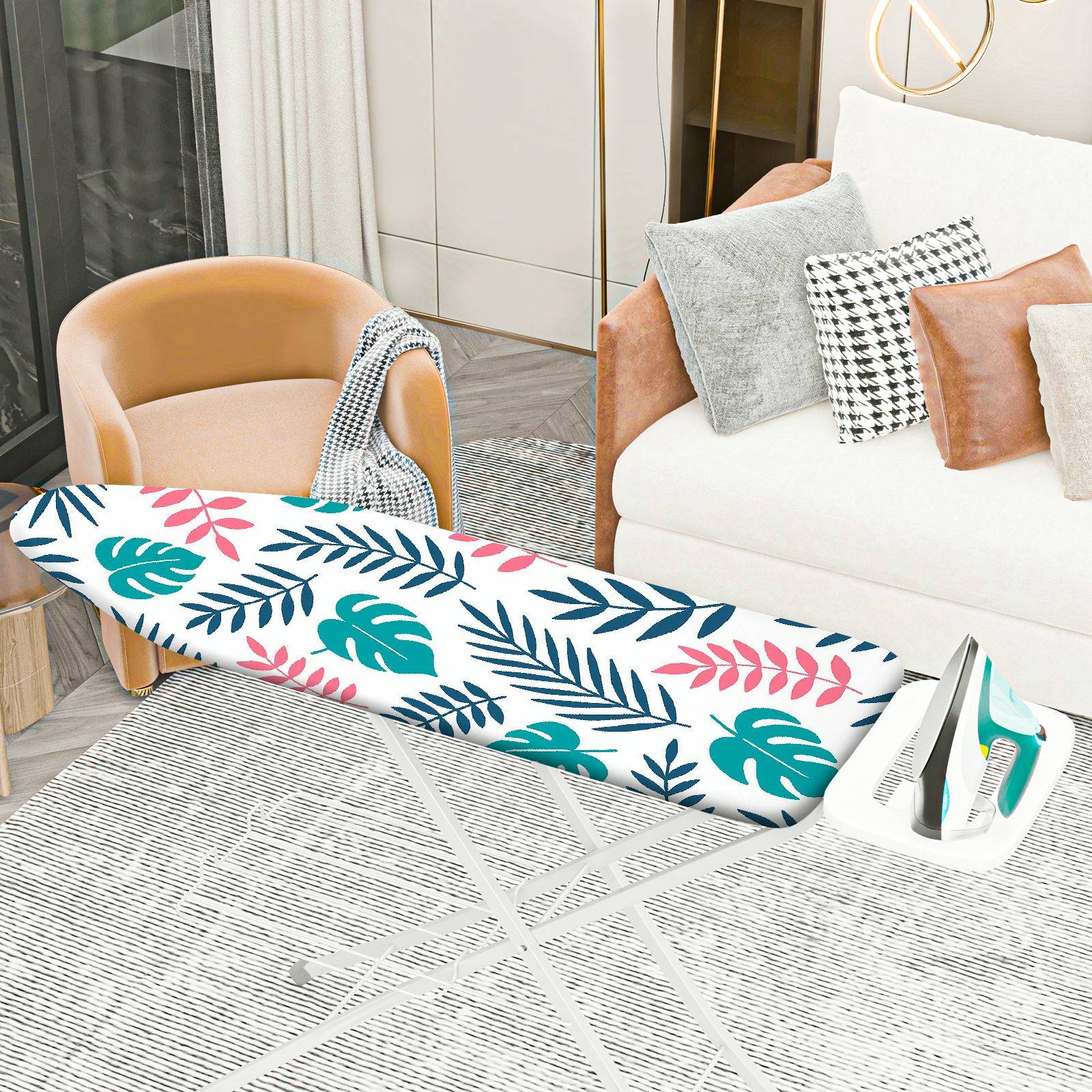 1-Piece Floral Tropical Leaf Pattern Graphic  Ironing Board Cover, Universal Size, Without Board