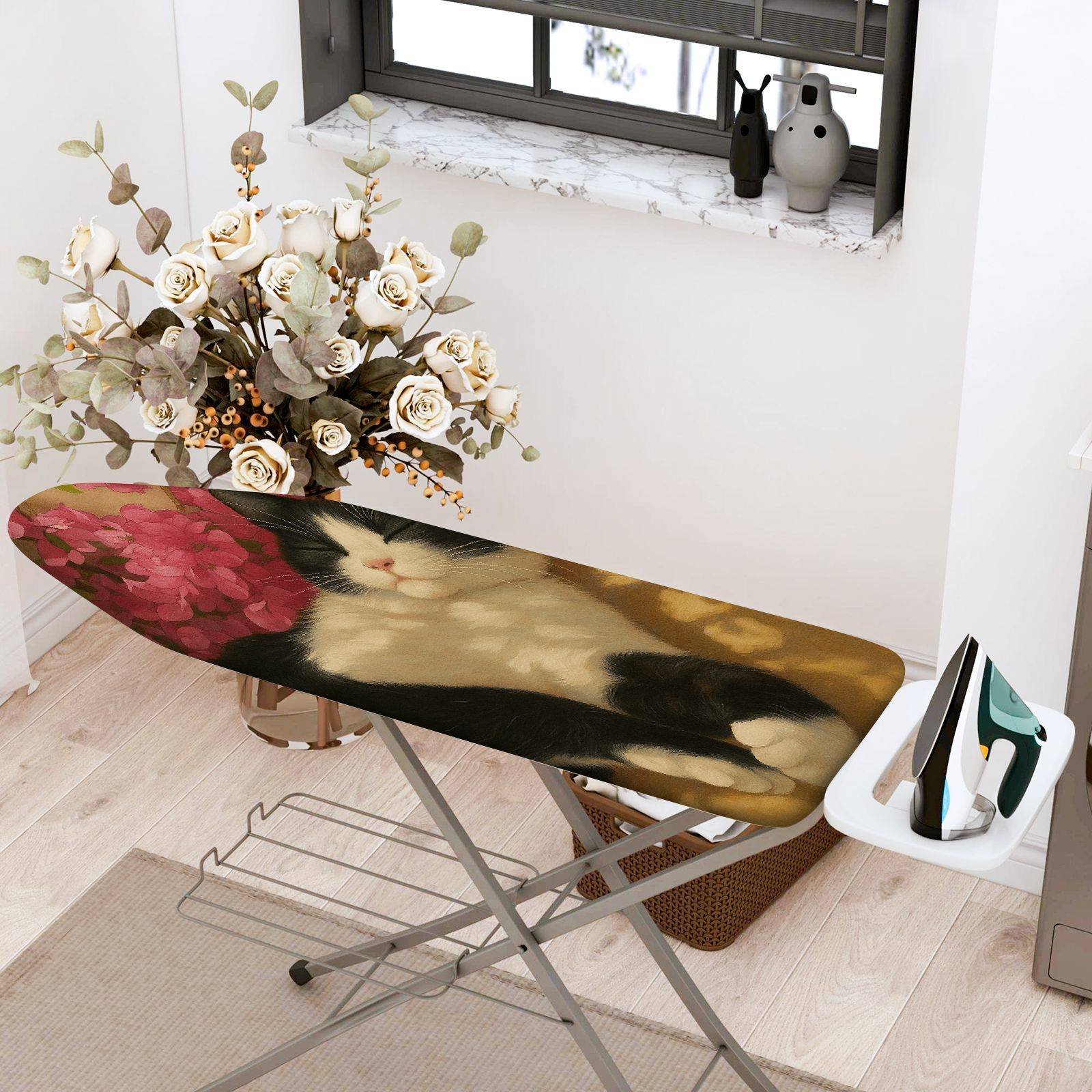 1-Piece Cat Flower Sleep  Ironing Board Cover, Universal Size, Without Board