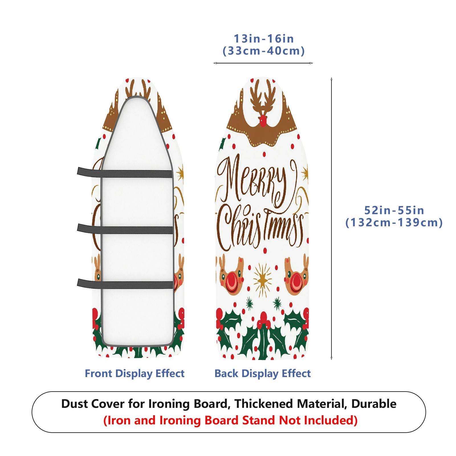 1-Piece Christmas Reindeer Holly  Ironing Board Cover, Universal Size, Without Board