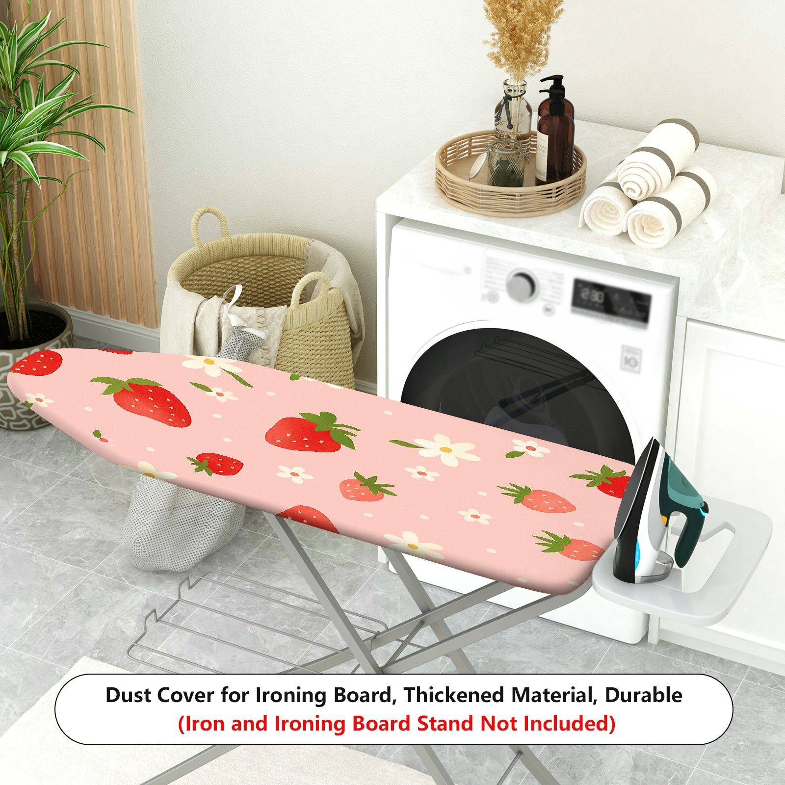 1-Piece Strawberry Floral Pattern Pink  Ironing Board Cover, Universal Size, Without Board