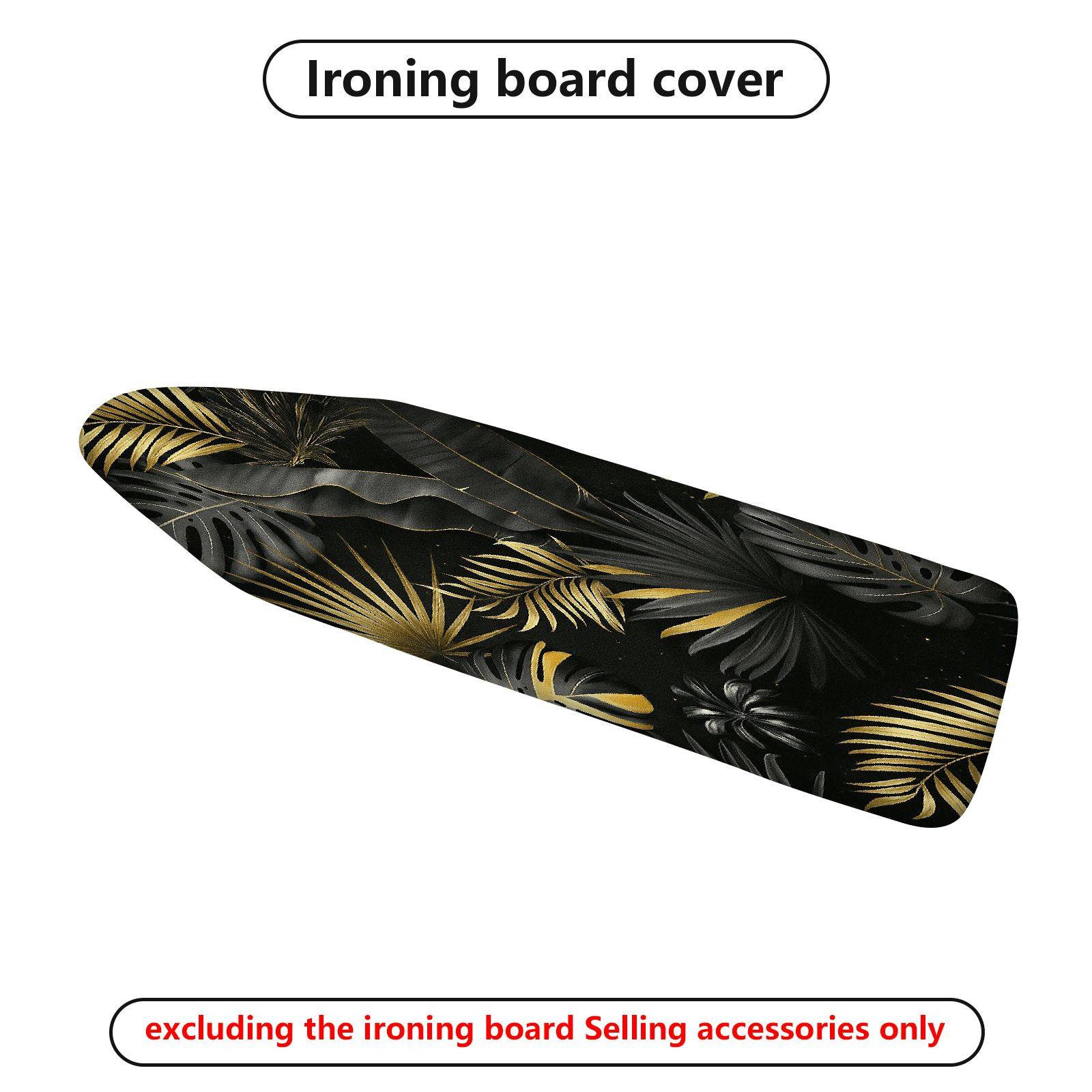 1-Piece Tropical Leaves Black Gold  Ironing Board Cover, Universal Size, Without Board