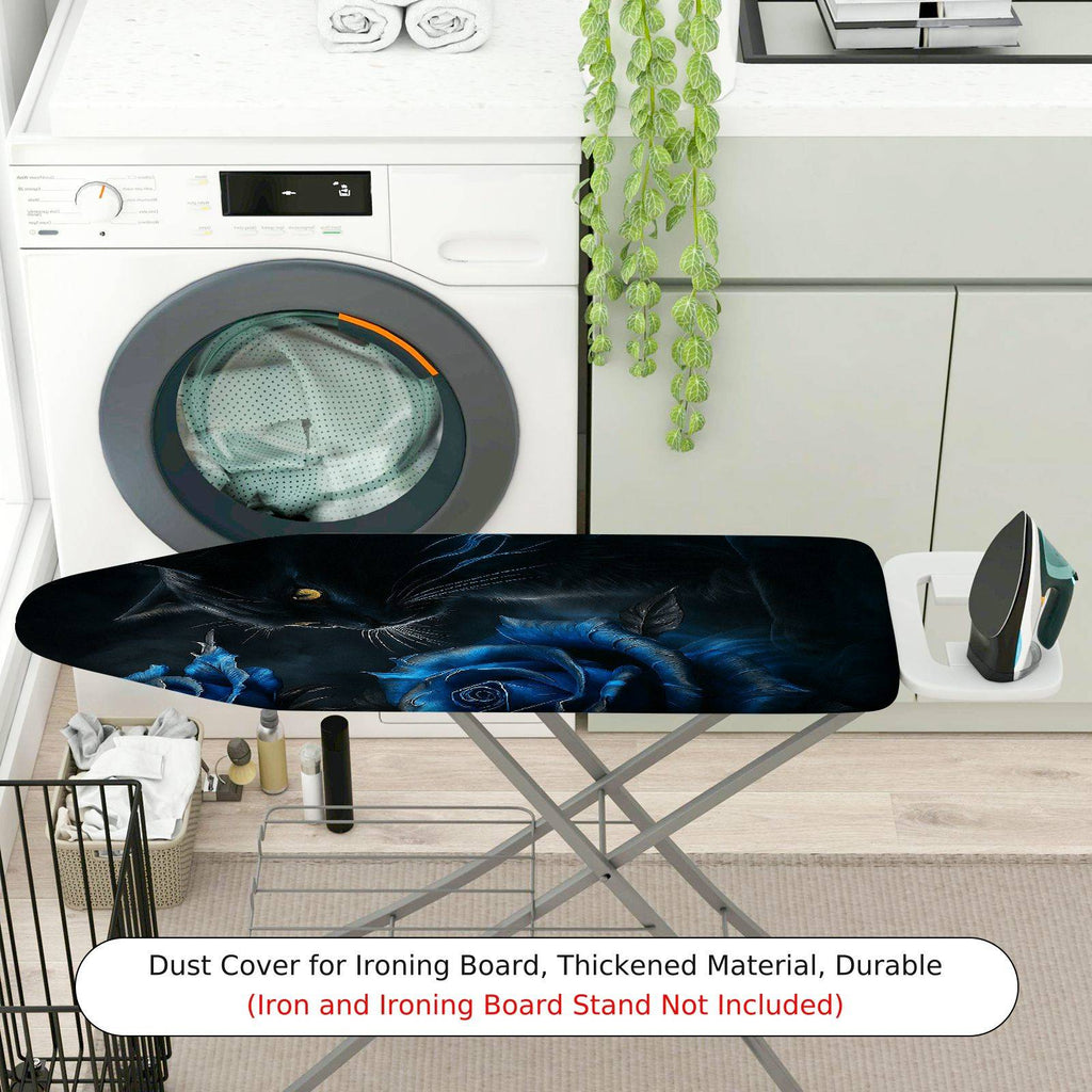 1-Piece Black Cat Blue Rose Elegant  Ironing Board Cover, Universal Size, Without Board