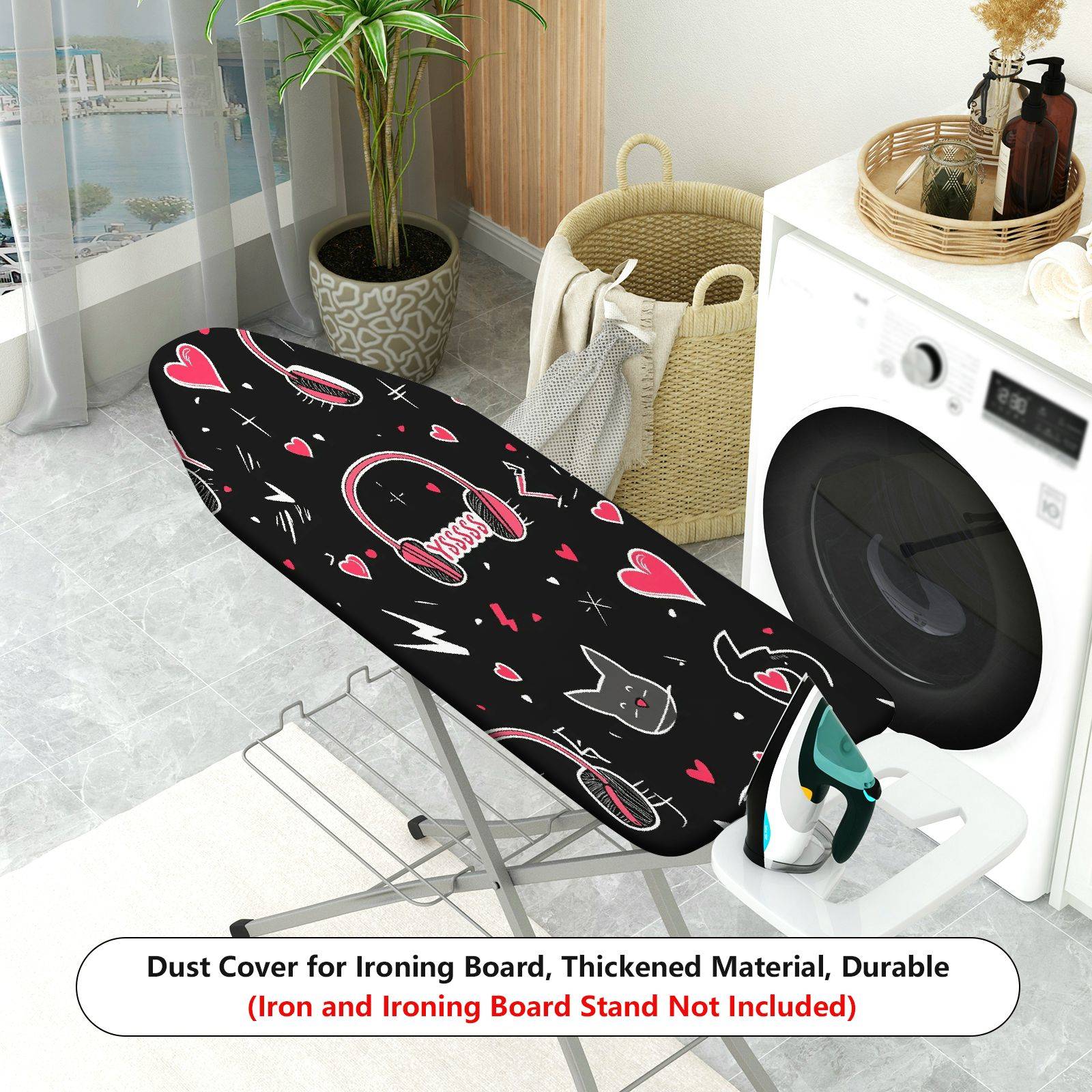 1-Piece Cat Headphones Hearts  Ironing Board Cover, Universal Size, Without Board