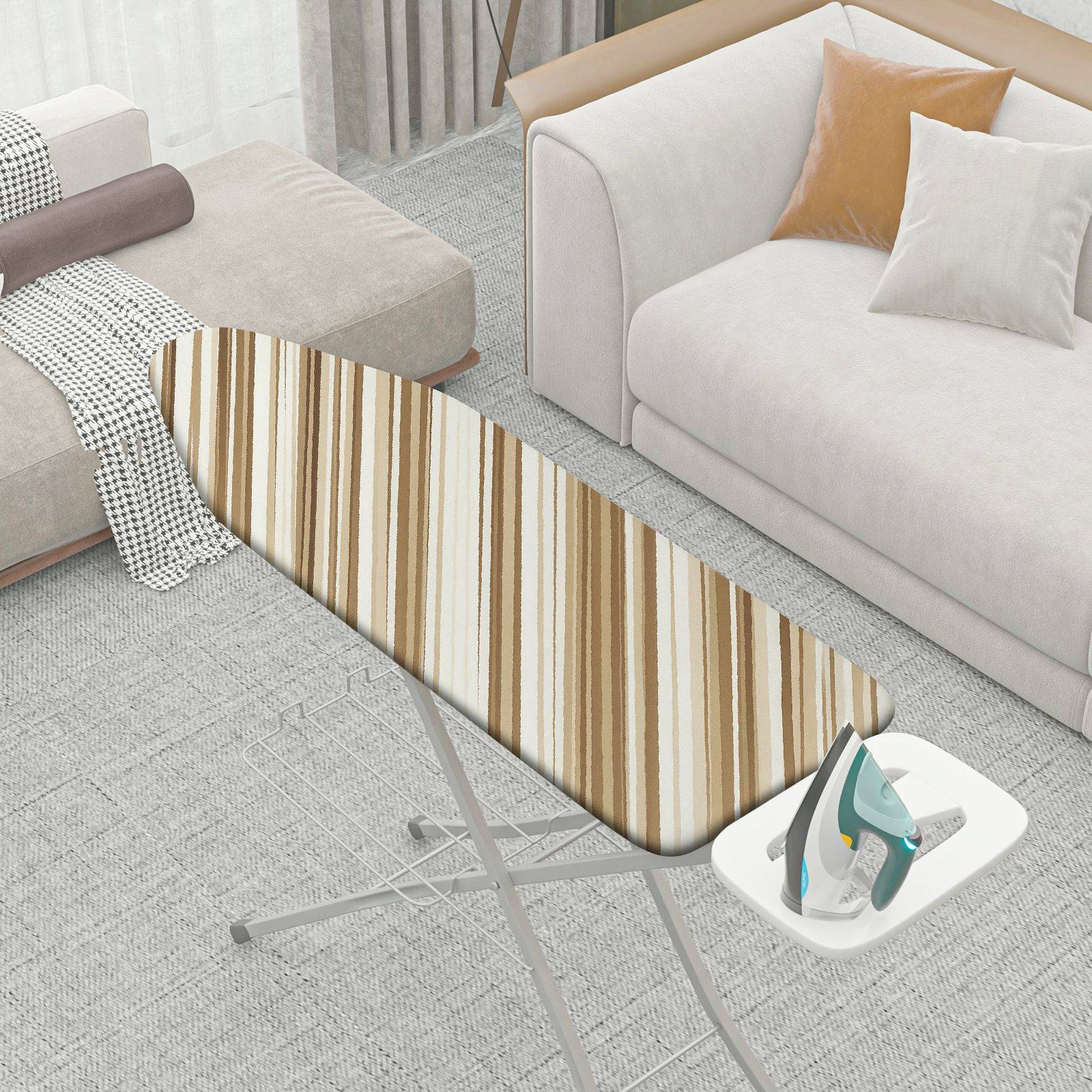 1-Piece Striped Beige Brown Pattern  Ironing Board Cover, Universal Size, Without Board