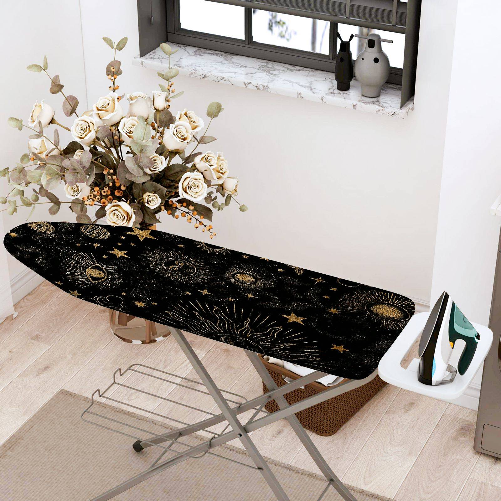 1-Piece Starry Sky Celestial Black  Ironing Board Cover, Universal Size, Without Board