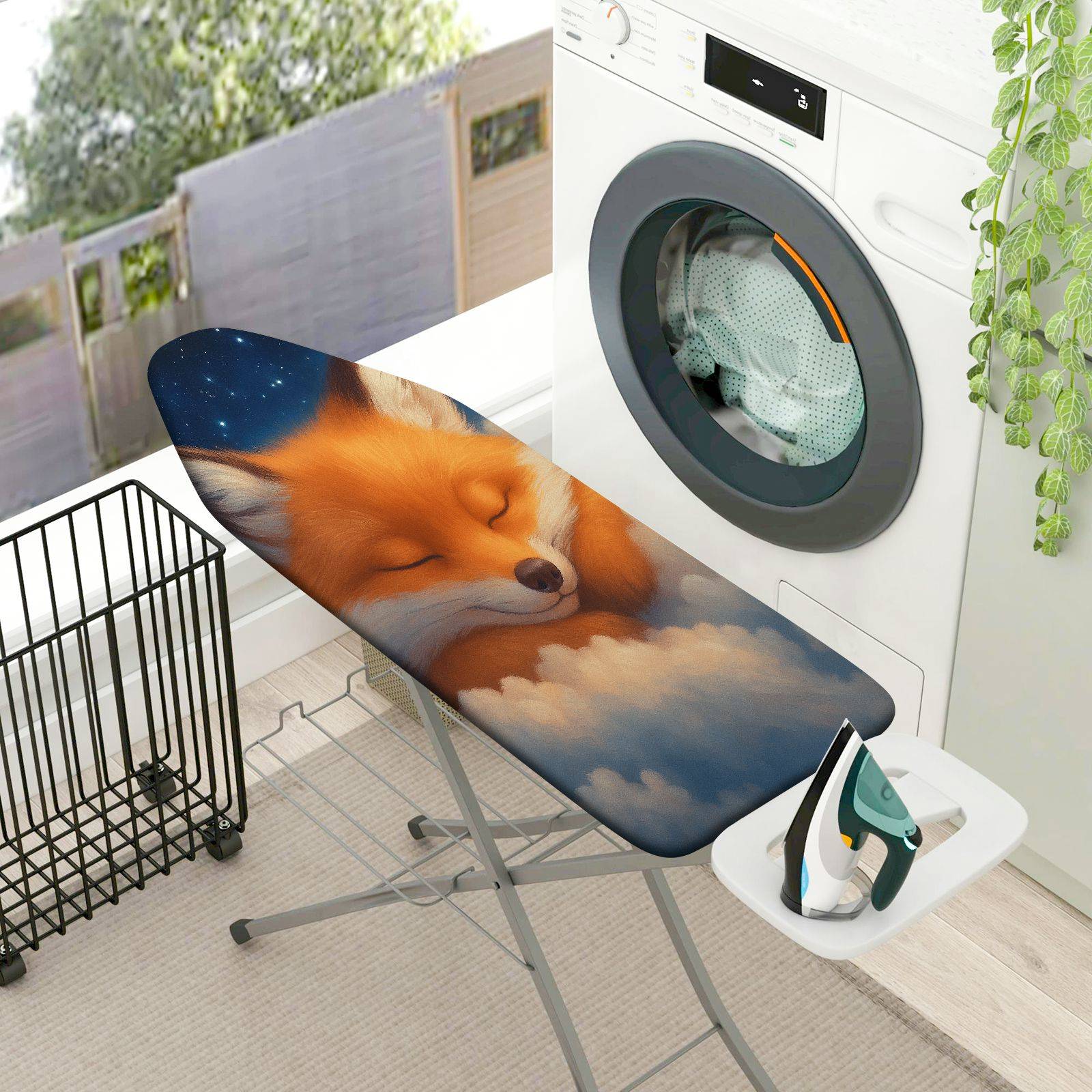 1-Piece Sleepy Fox Starry  Ironing Board Cover, Universal Size, Without Board