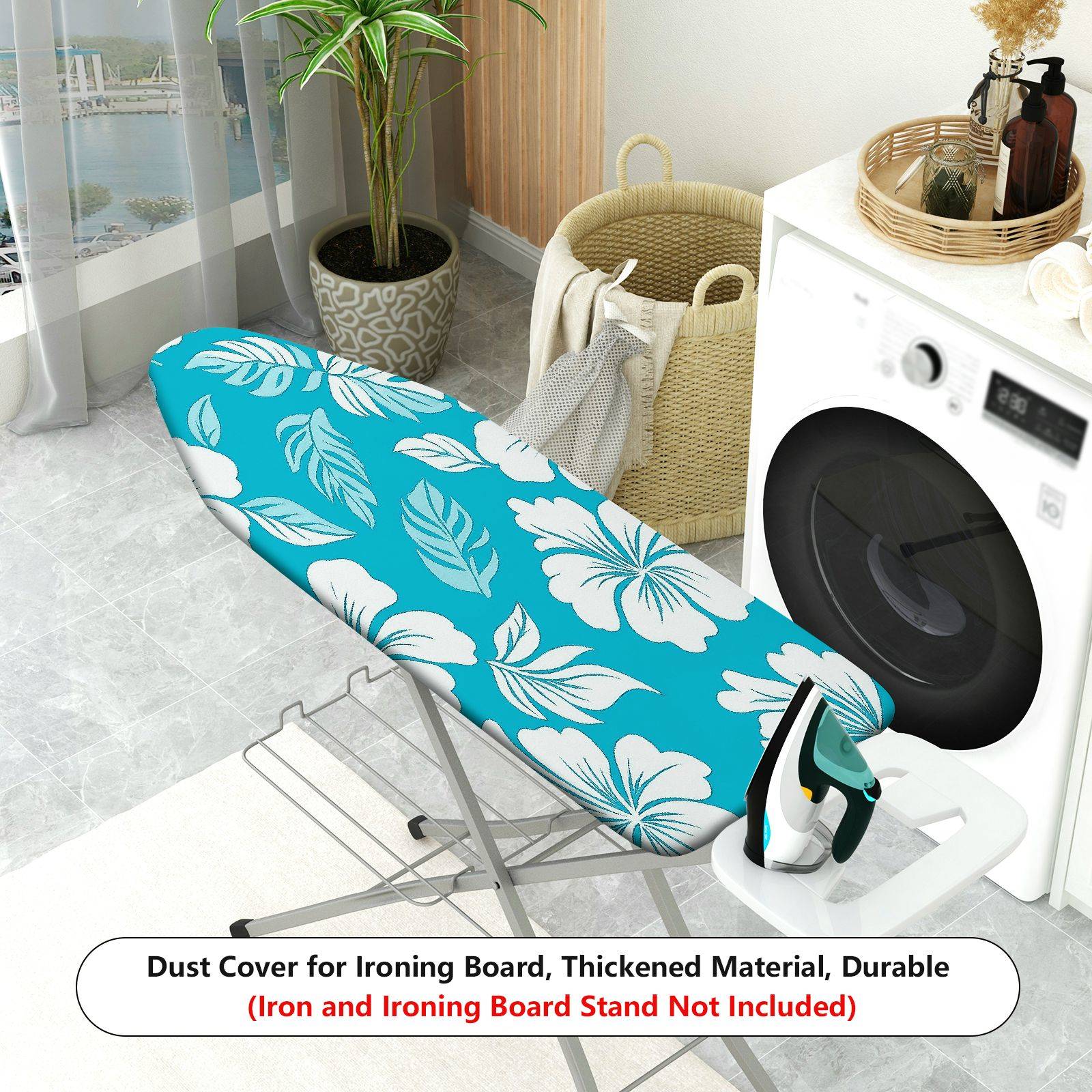 1-Piece Tropical Floral Leaves Blue  Ironing Board Cover, Universal Size, Without Board