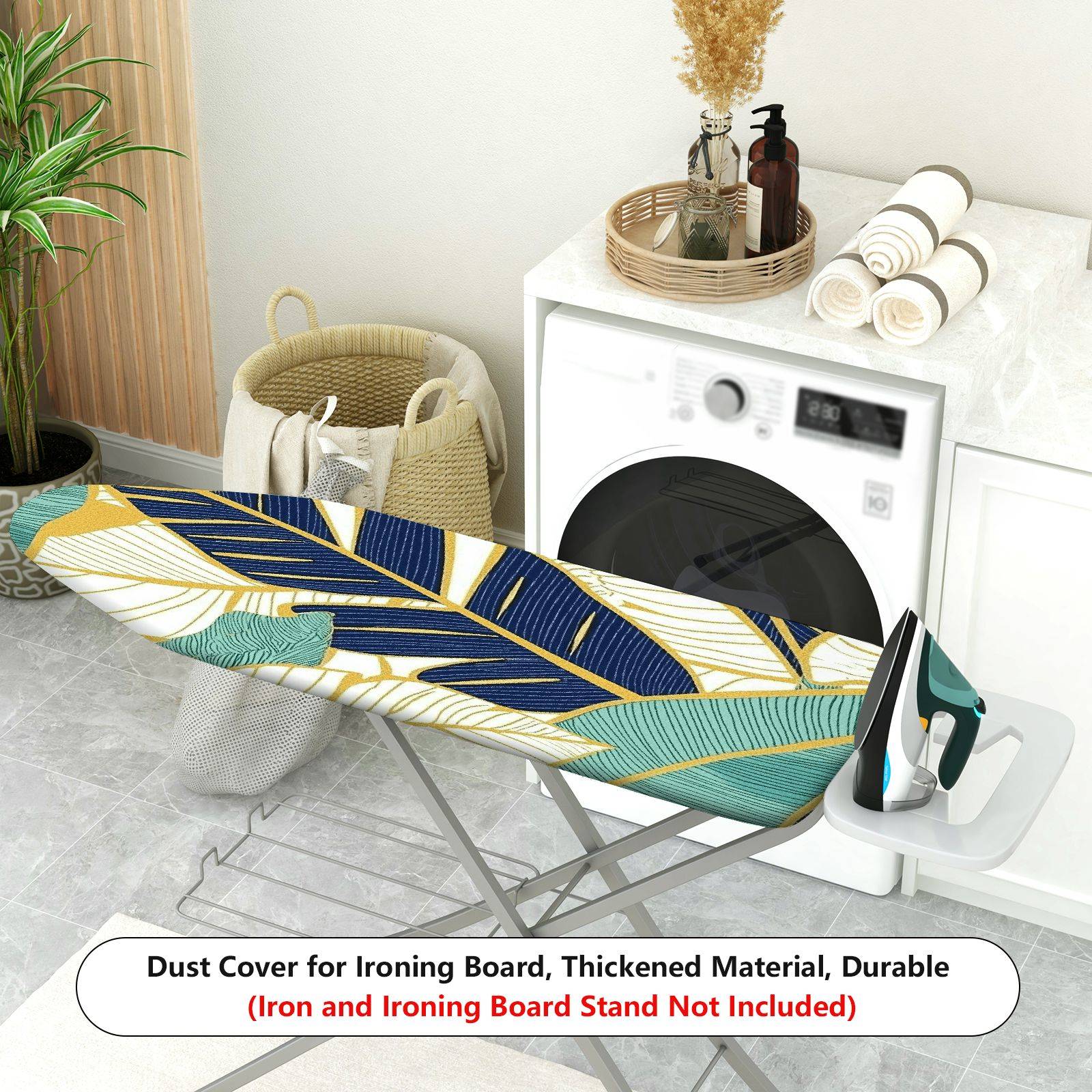 1-Piece Tropical Leaf Decorative Pattern Green Blue Yellow  Ironing Board Cover, Universal Size, Without Board