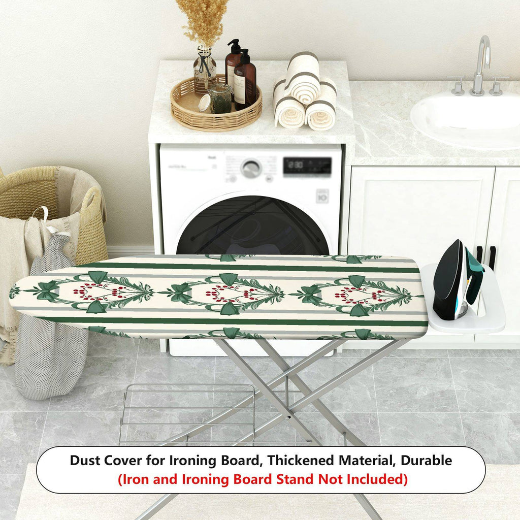 1-Piece Christmas Green Bow Stripe  Ironing Board Cover, Universal Size, Without Board
