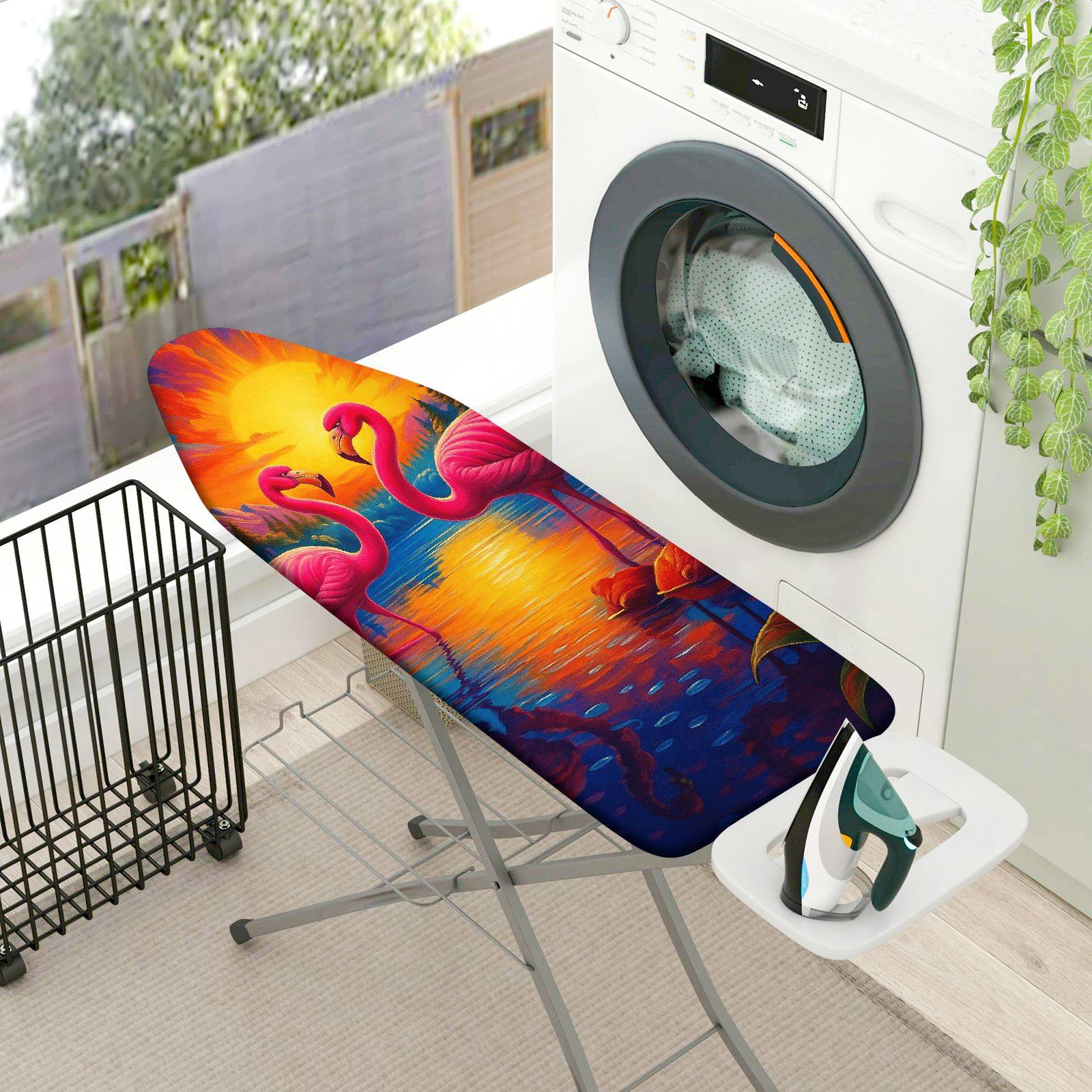 1-Piece Flamingo Tropical Sunset  Ironing Board Cover, Universal Size, Without Board