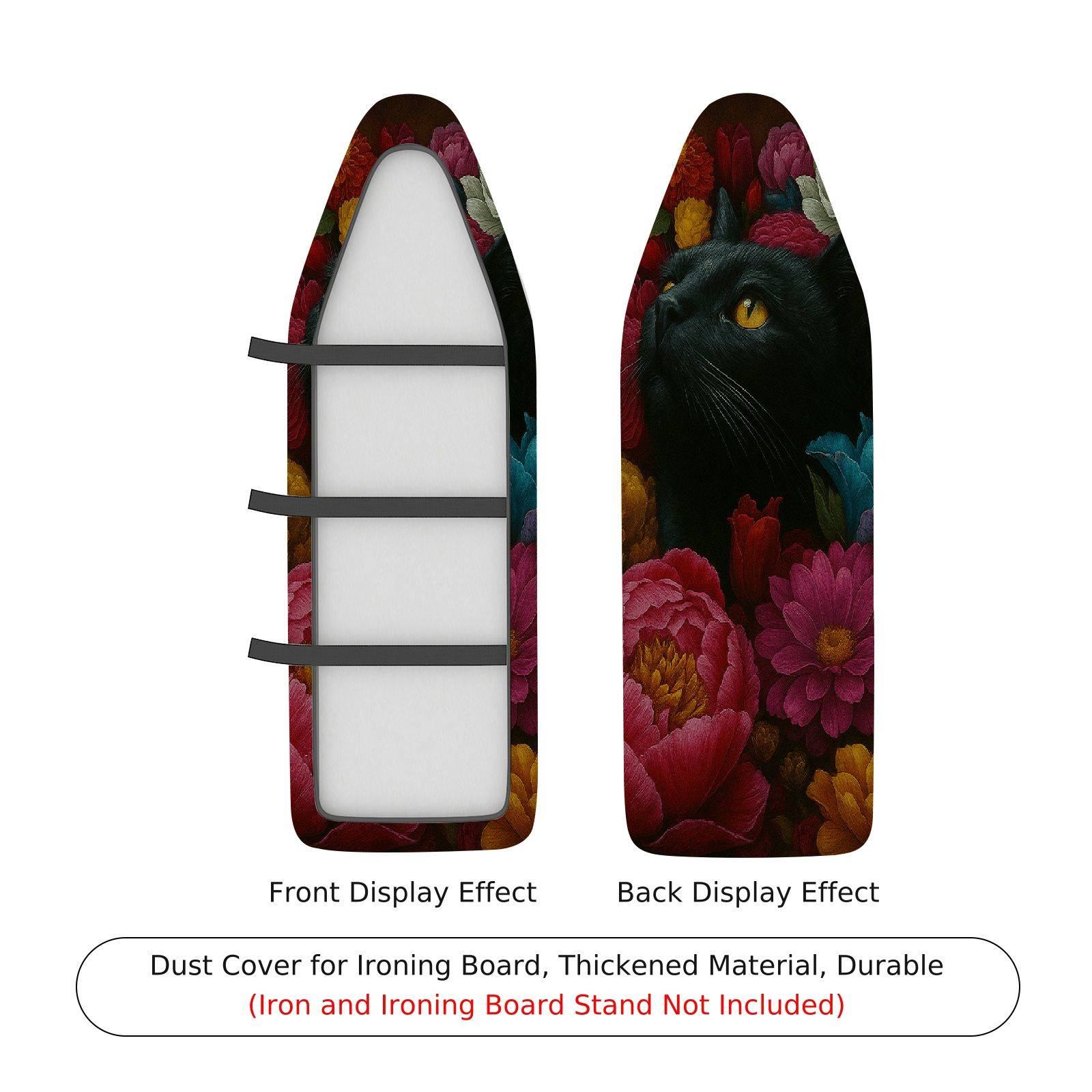 1-Piece Black Cat Floral Art  Ironing Board Cover, Universal Size, Without Board