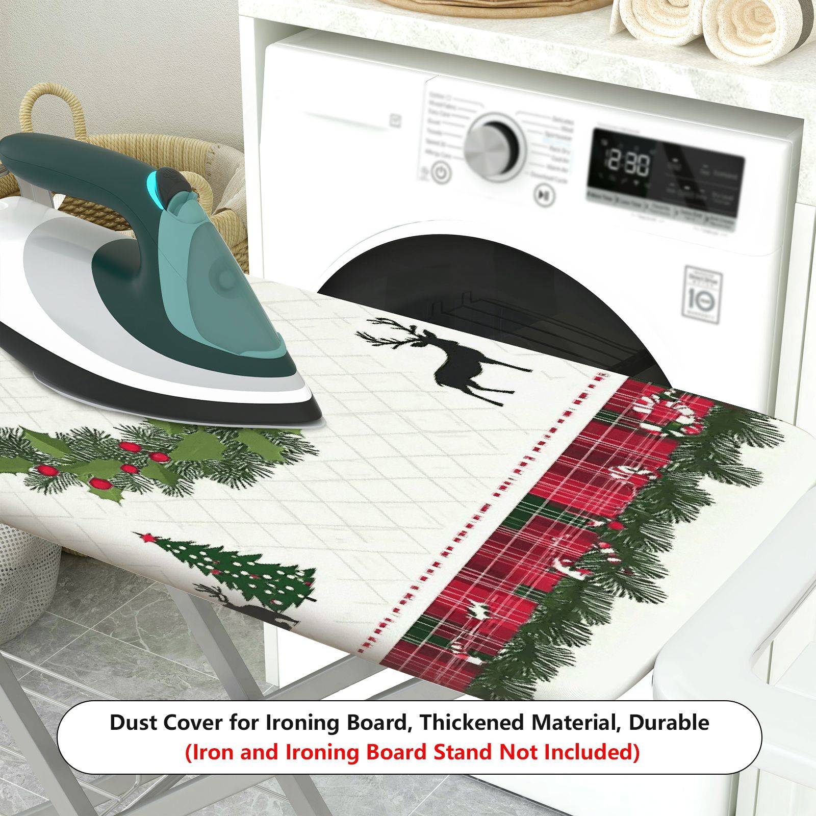 1-Piece Christmas Wreath Plaid Reindeer  Ironing Board Cover, Universal Size, Without Board