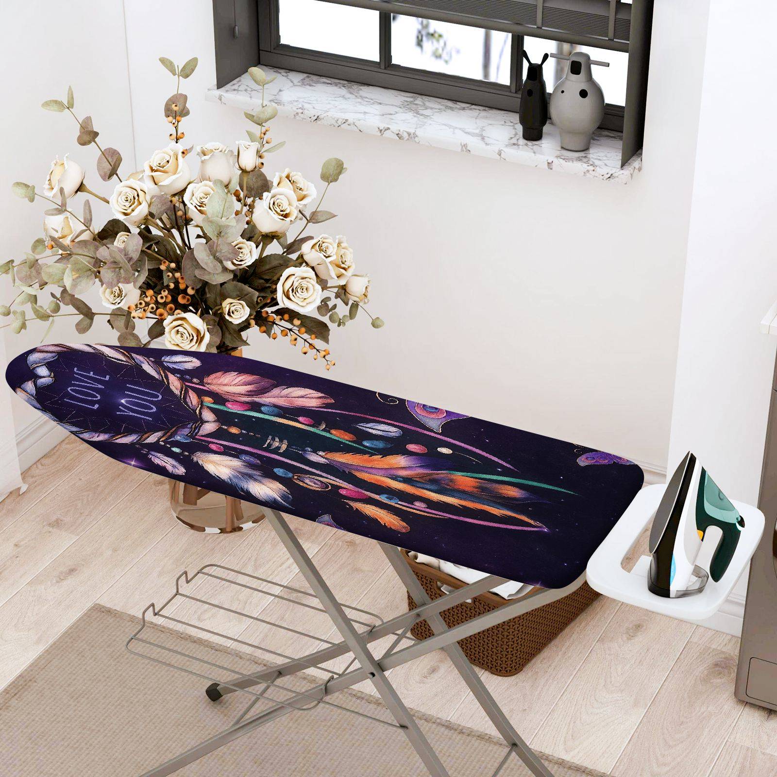 1-Piece Dreamcatcher Feathers Love  Ironing Board Cover, Universal Size, Without Board