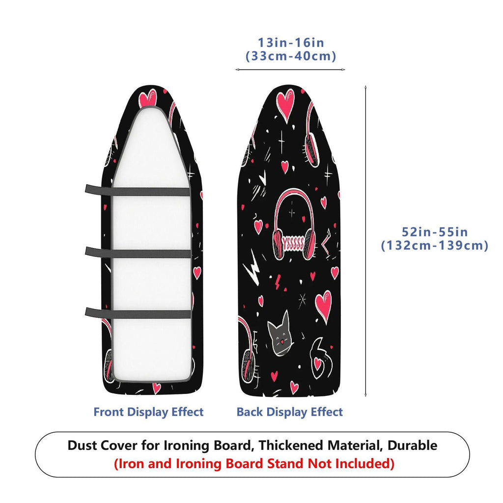 1-Piece Cat Headphones Hearts  Ironing Board Cover, Universal Size, Without Board