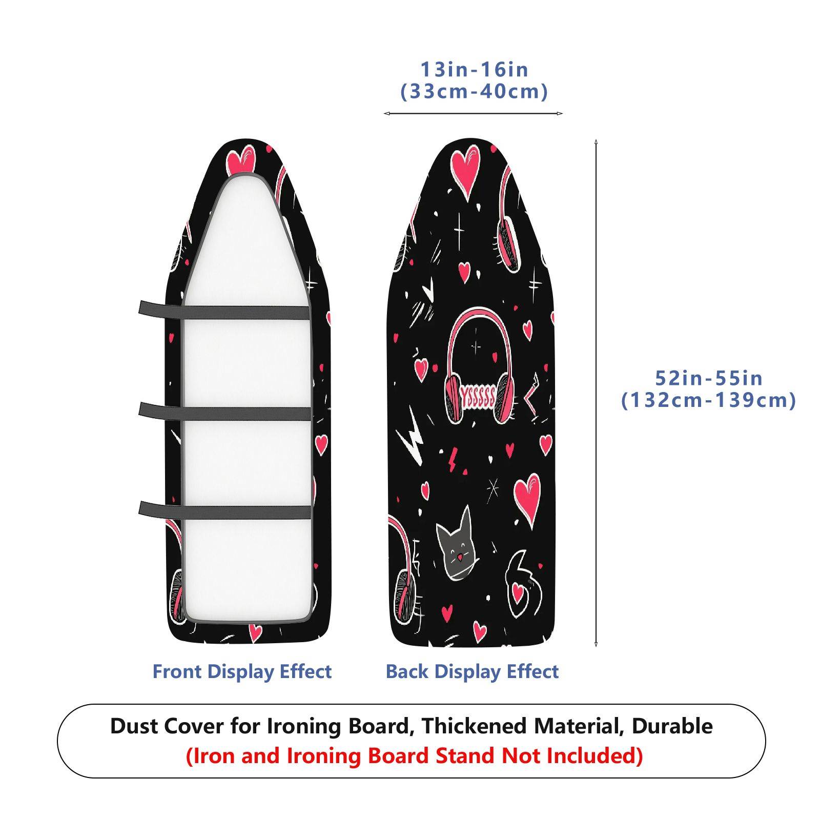 1-Piece Cat Headphones Hearts  Ironing Board Cover, Universal Size, Without Board