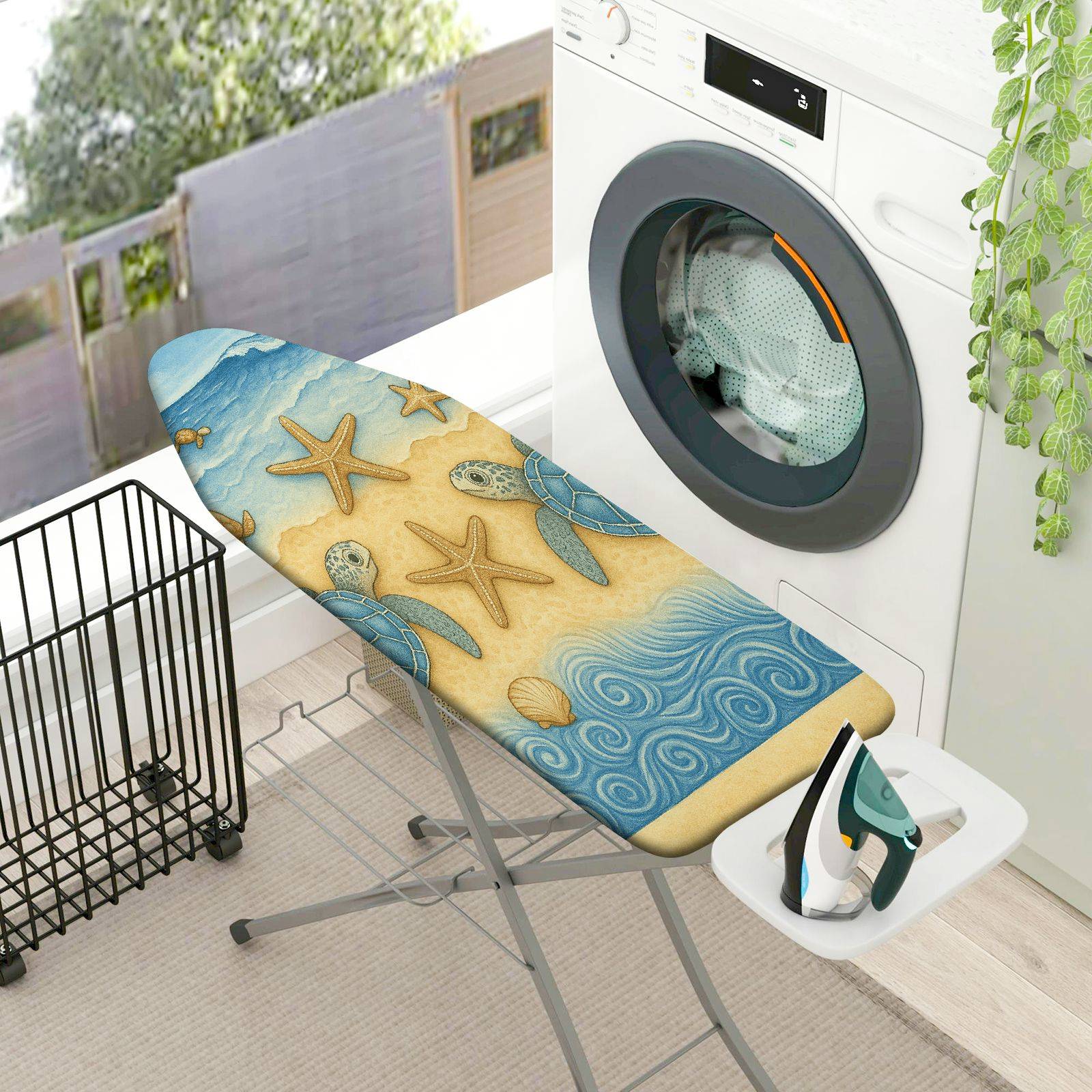 1-Piece Ocean Turtle Starfish Beach  Ironing Board Cover, Universal Size, Without Board