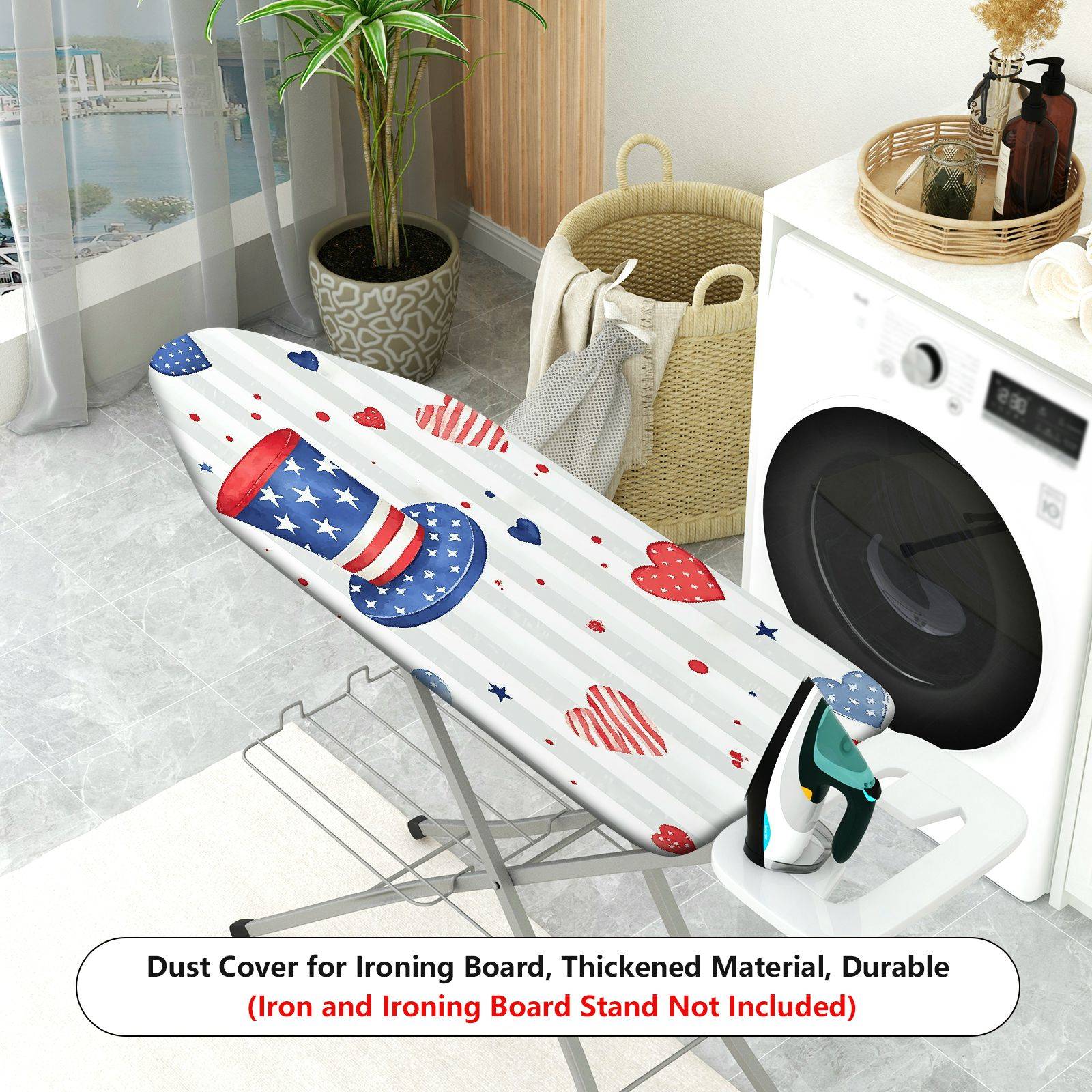 1-Piece Patriotic Stars Stripes Hearts  Ironing Board Cover, Universal Size, Without Board