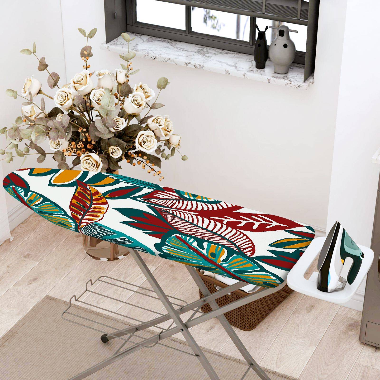 1-Piece Leaves Floral Tropical  Ironing Board Cover, Universal Size, Without Board
