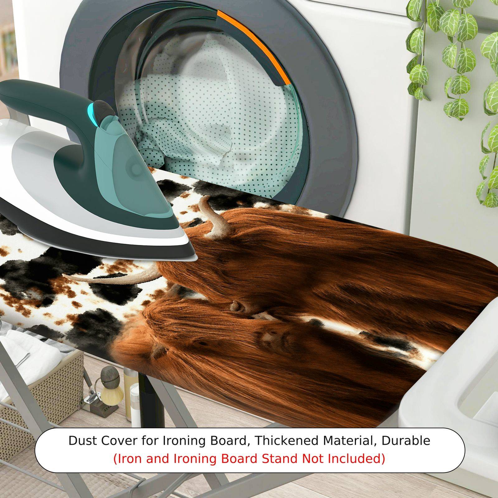 1-Piece Animal Print Cow Highland Cattle  Ironing Board Cover, Universal Size, Without Board
