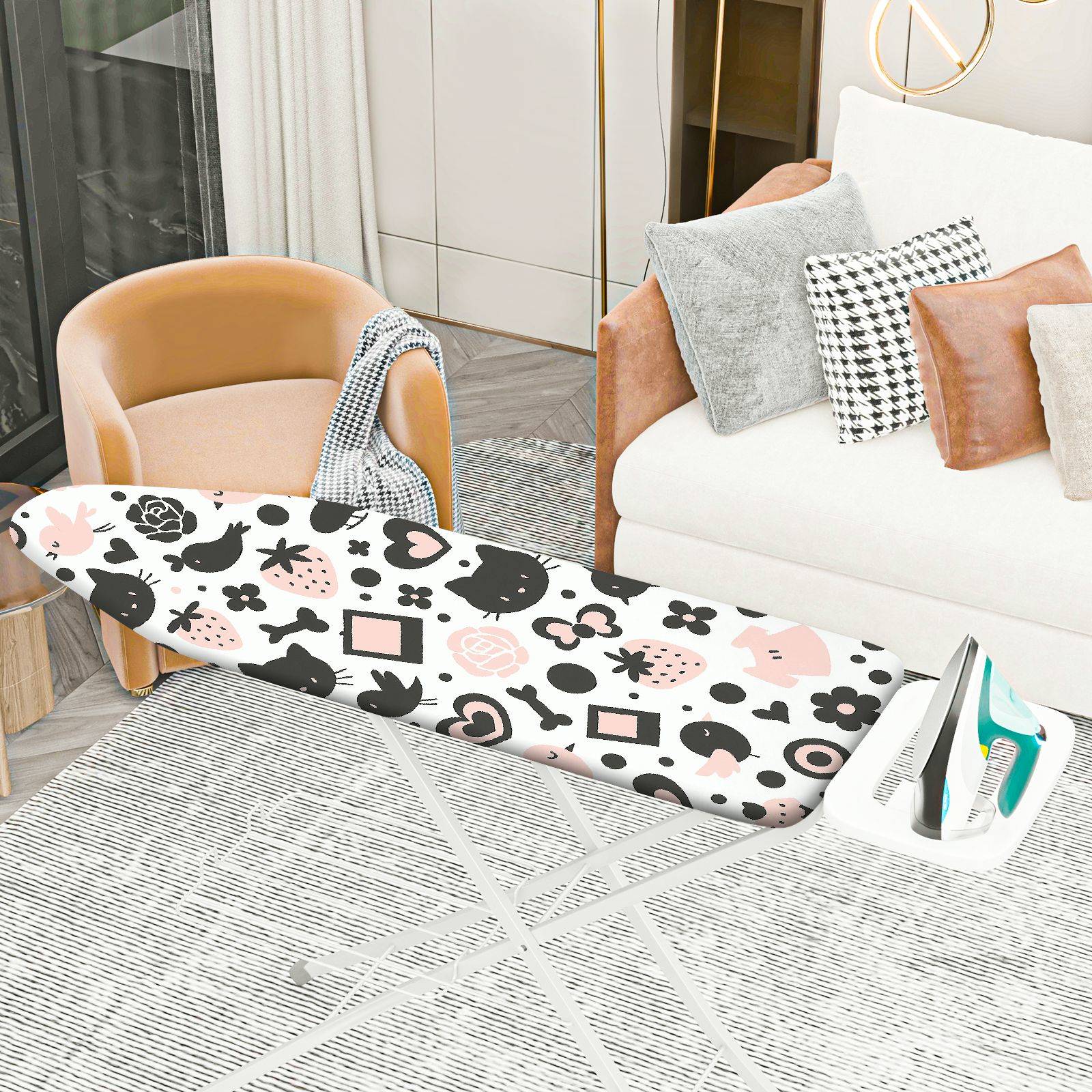 1-Piece Cat Bird Flower  Ironing Board Cover, Universal Size, Without Board