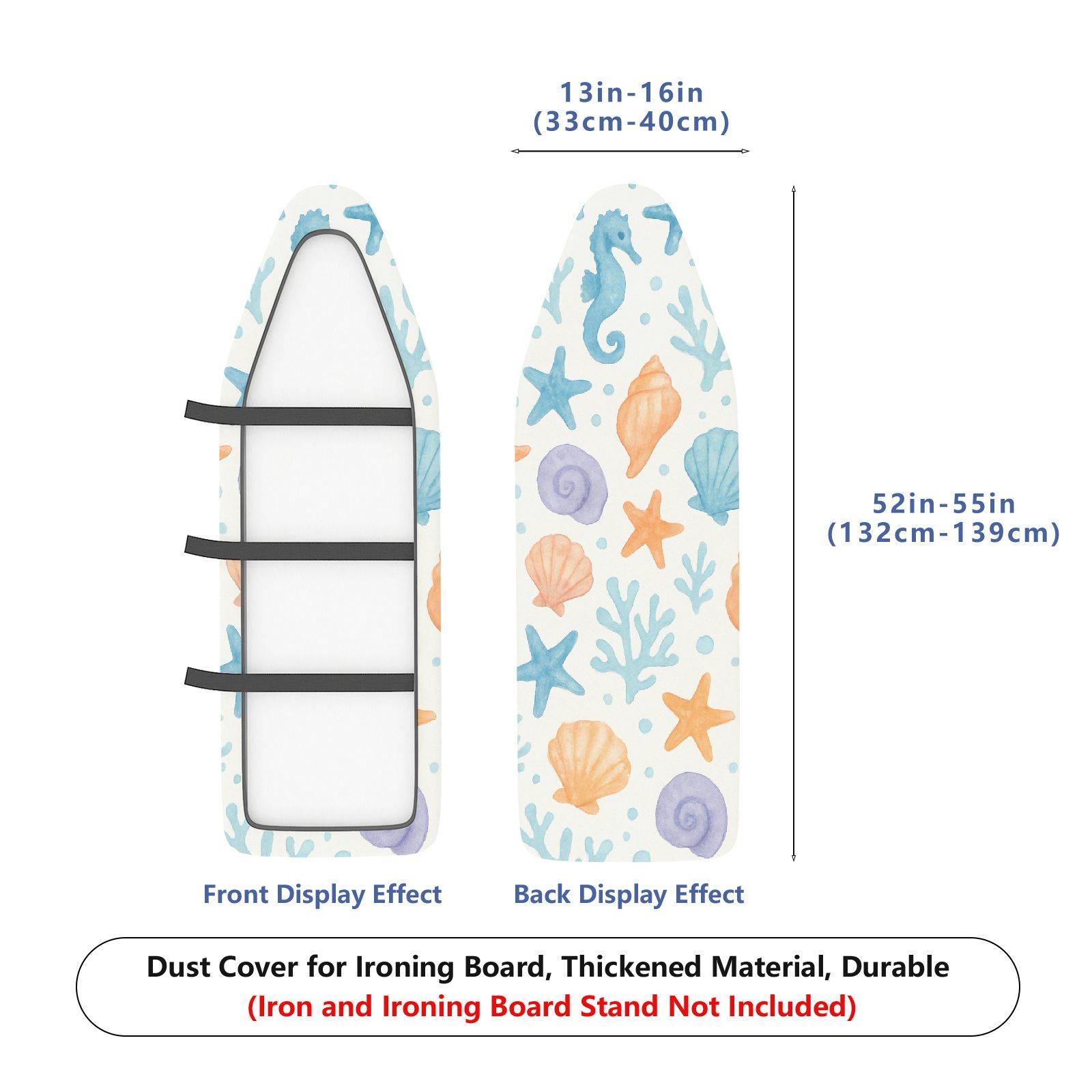 1-Piece Sea Stars Shells Seahorse  Ironing Board Cover, Universal Size, Without Board