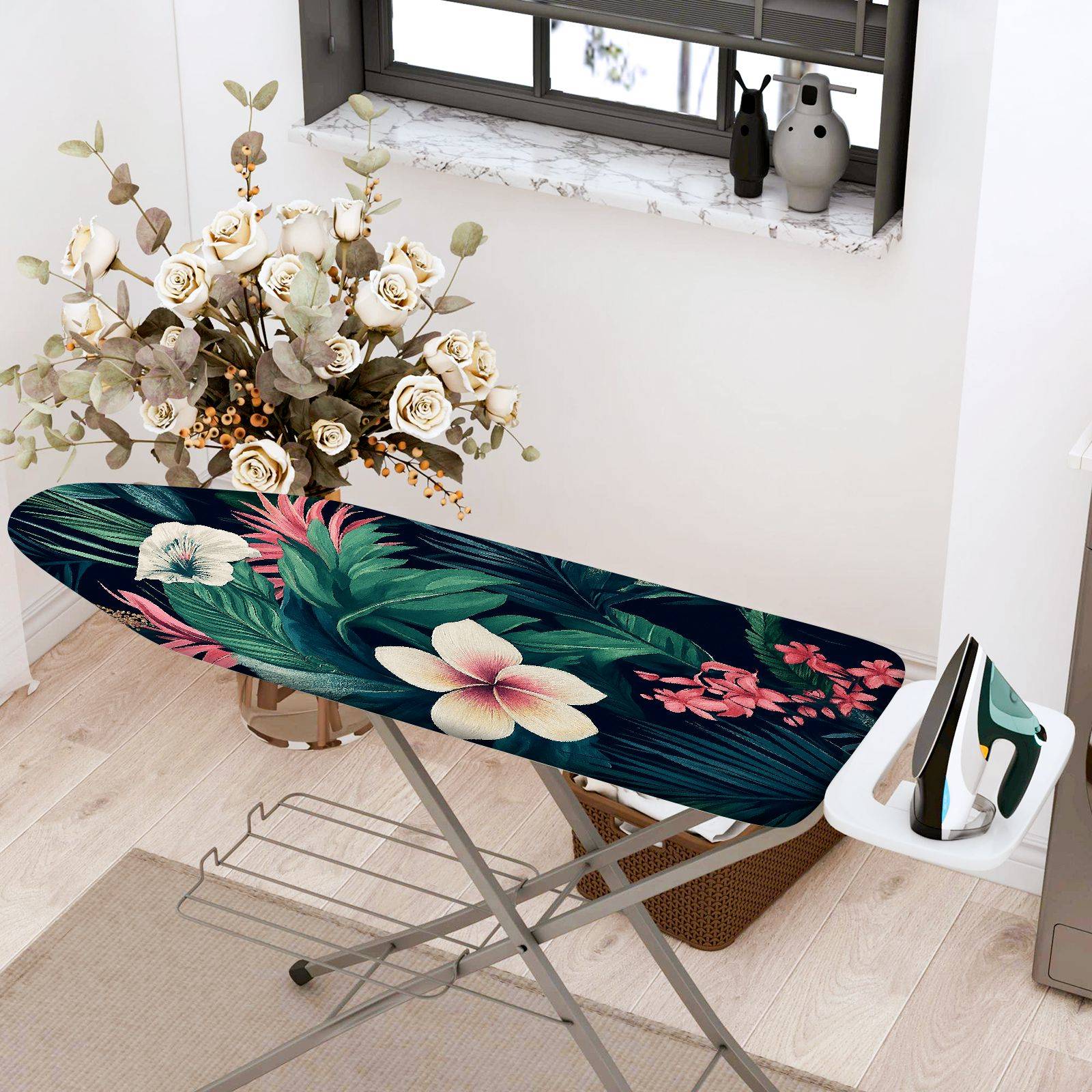 1-Piece Tropical Floral Leaf  Ironing Board Cover, Universal Size, Without Board