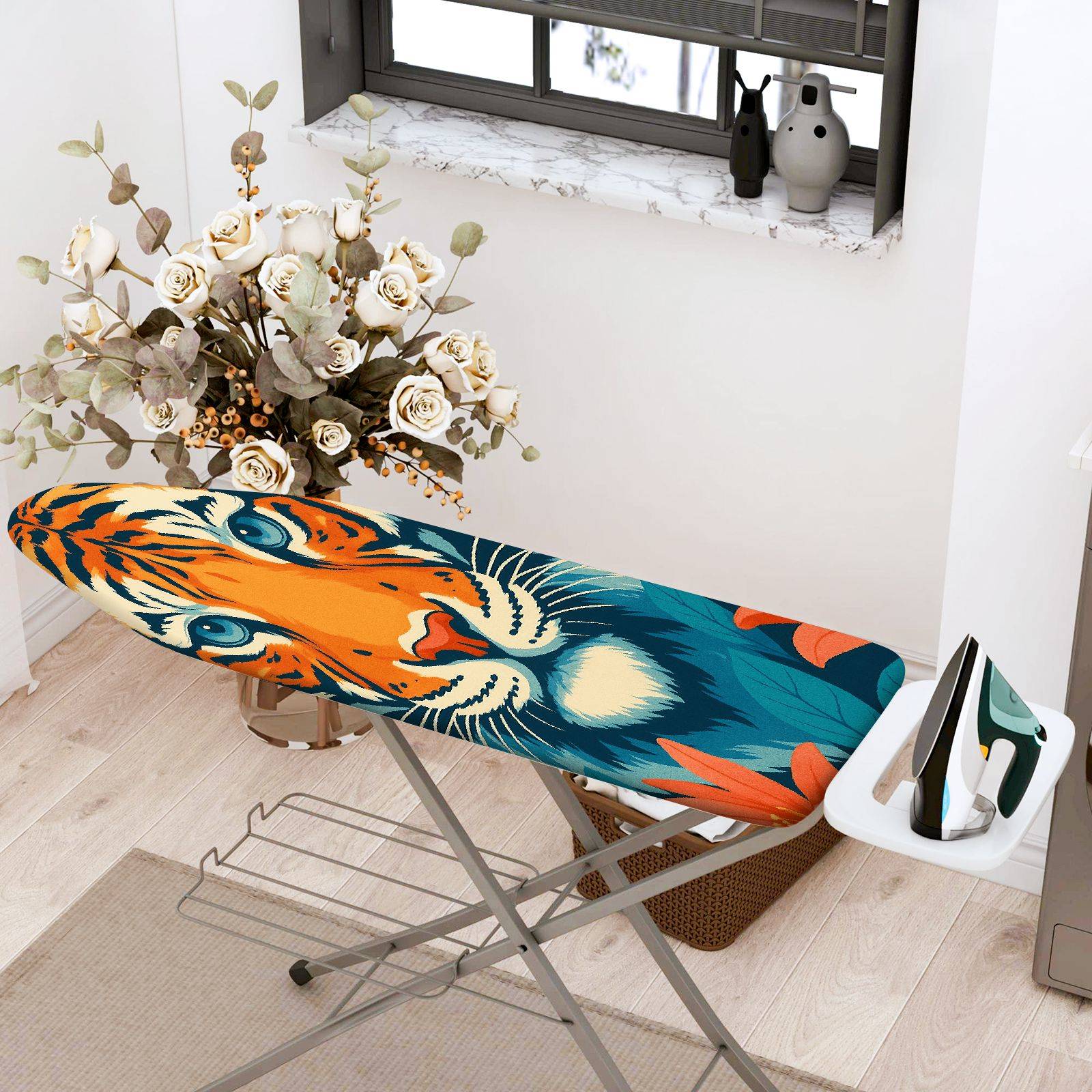 1-Piece Tiger Animal Floral  Ironing Board Cover, Universal Size, Without Board